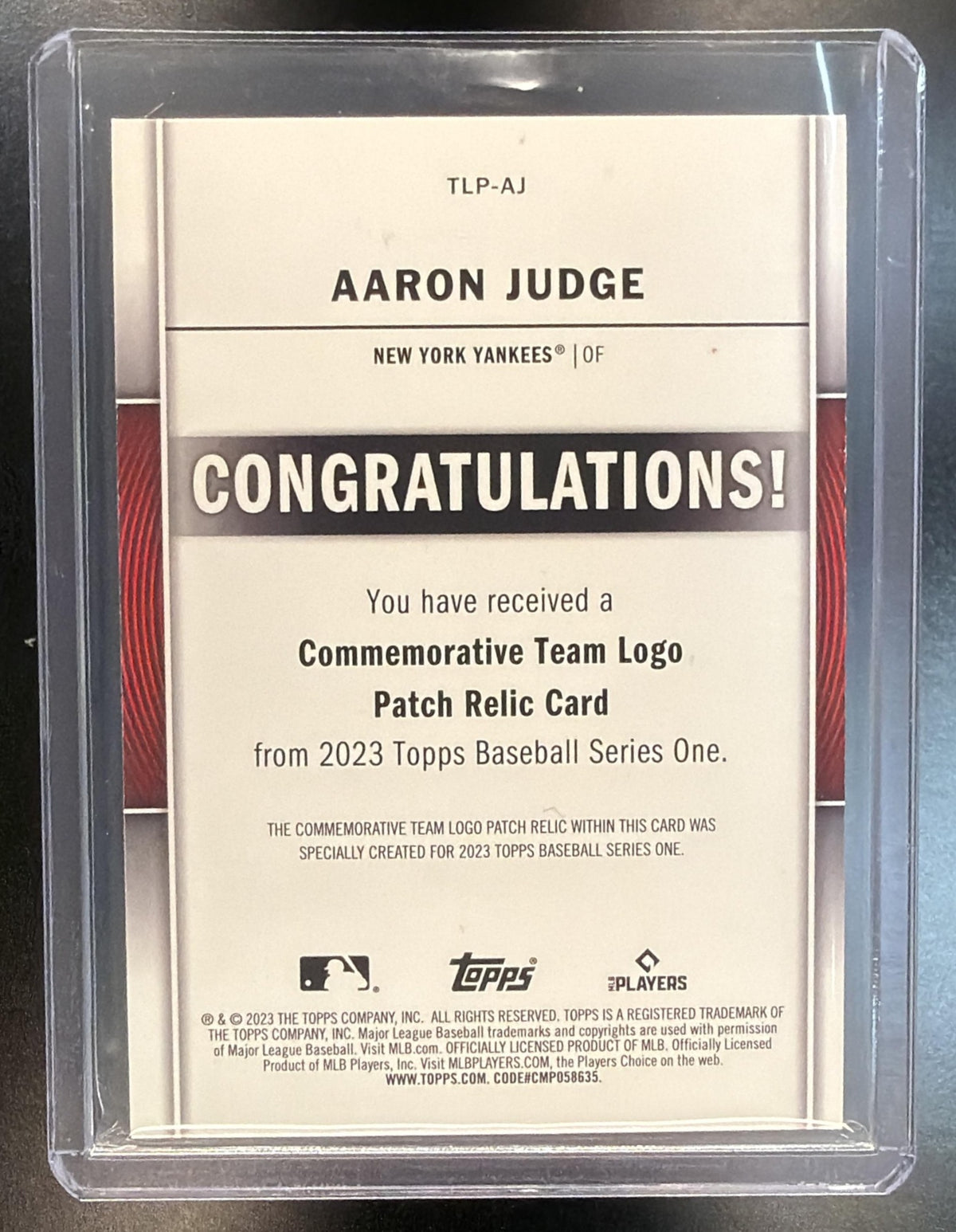 2023 Topps Baseball Aaron Judge #TLP-AJ Commemorative Team Logo Patch Yankees