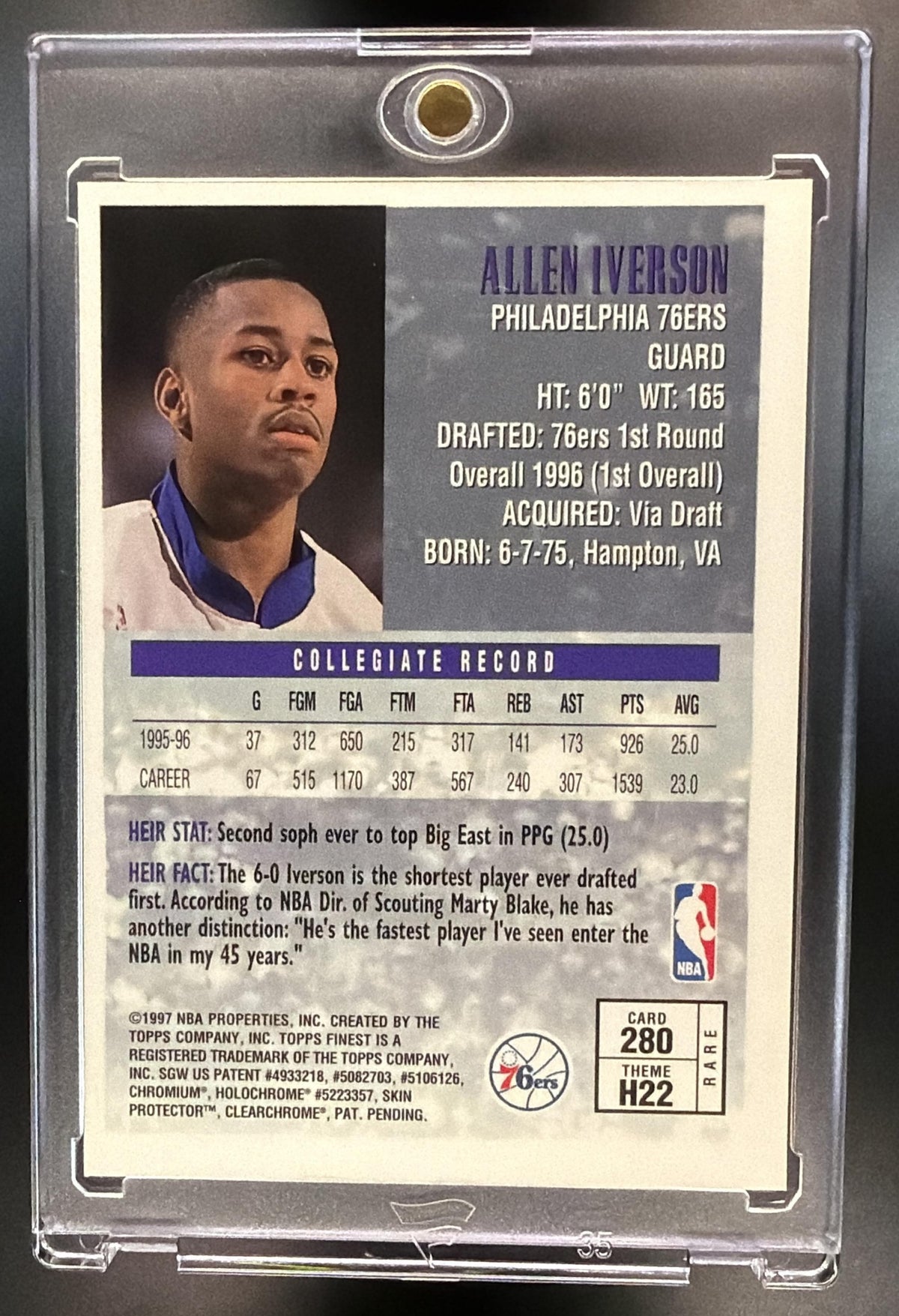 1996-97 Topps Finest Allen Iverson #280 Gold