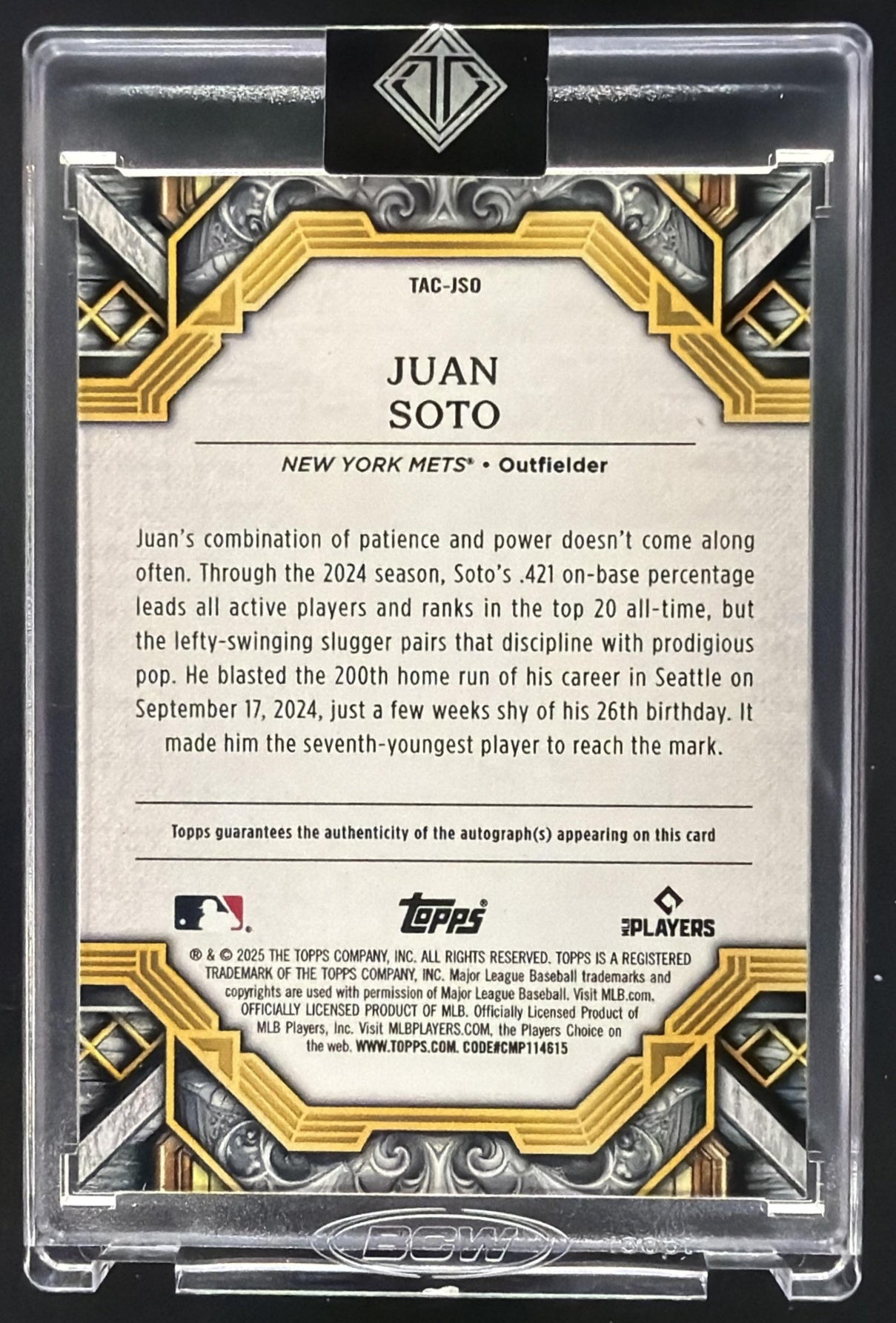 2025 Topps Transcendent Collection Juan Soto #TAC-JSO Auto 22/25