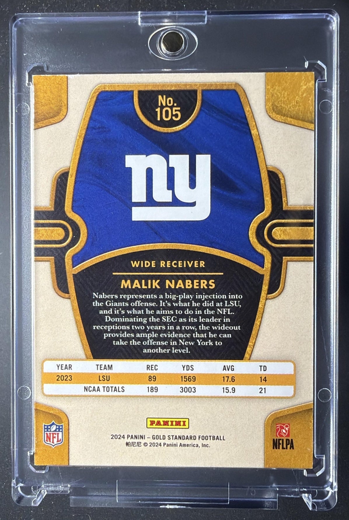2024 Panini Gold Standard Malik Nabers #105 Emerald 8/13 RC