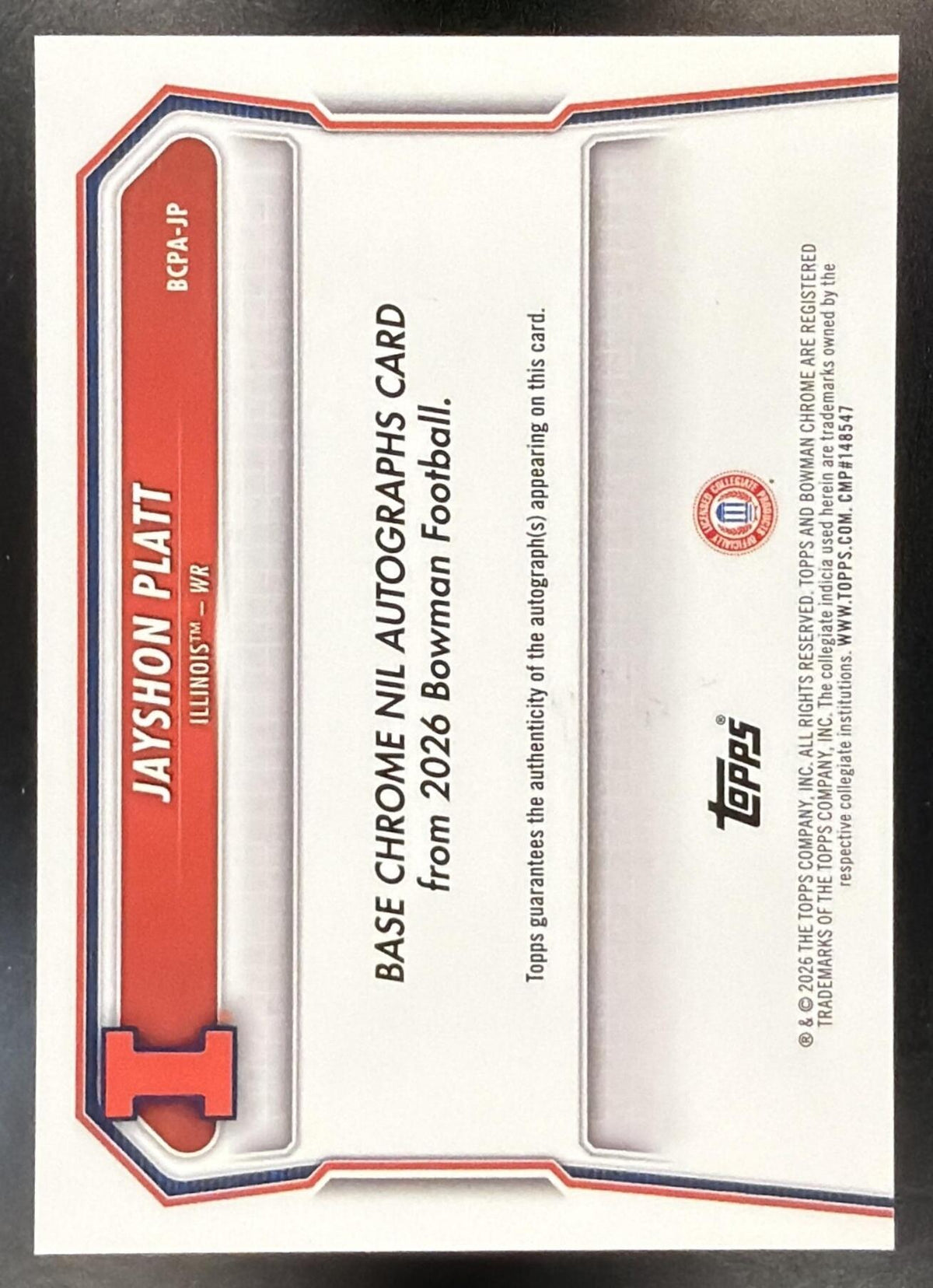 2026 Bowman Jayshon Platt #BCPA-JP Chrome Auto Black Geometric Refractor 10 /10 1st Prospect