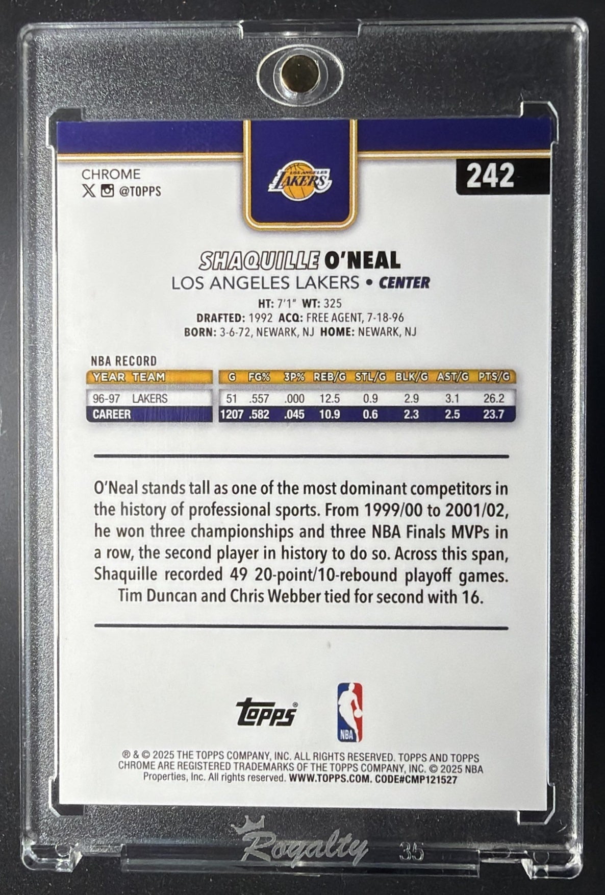 2025-26 Topps Chrome Shaquille O'Neal #242 Geometric Gold Refractor 17/50