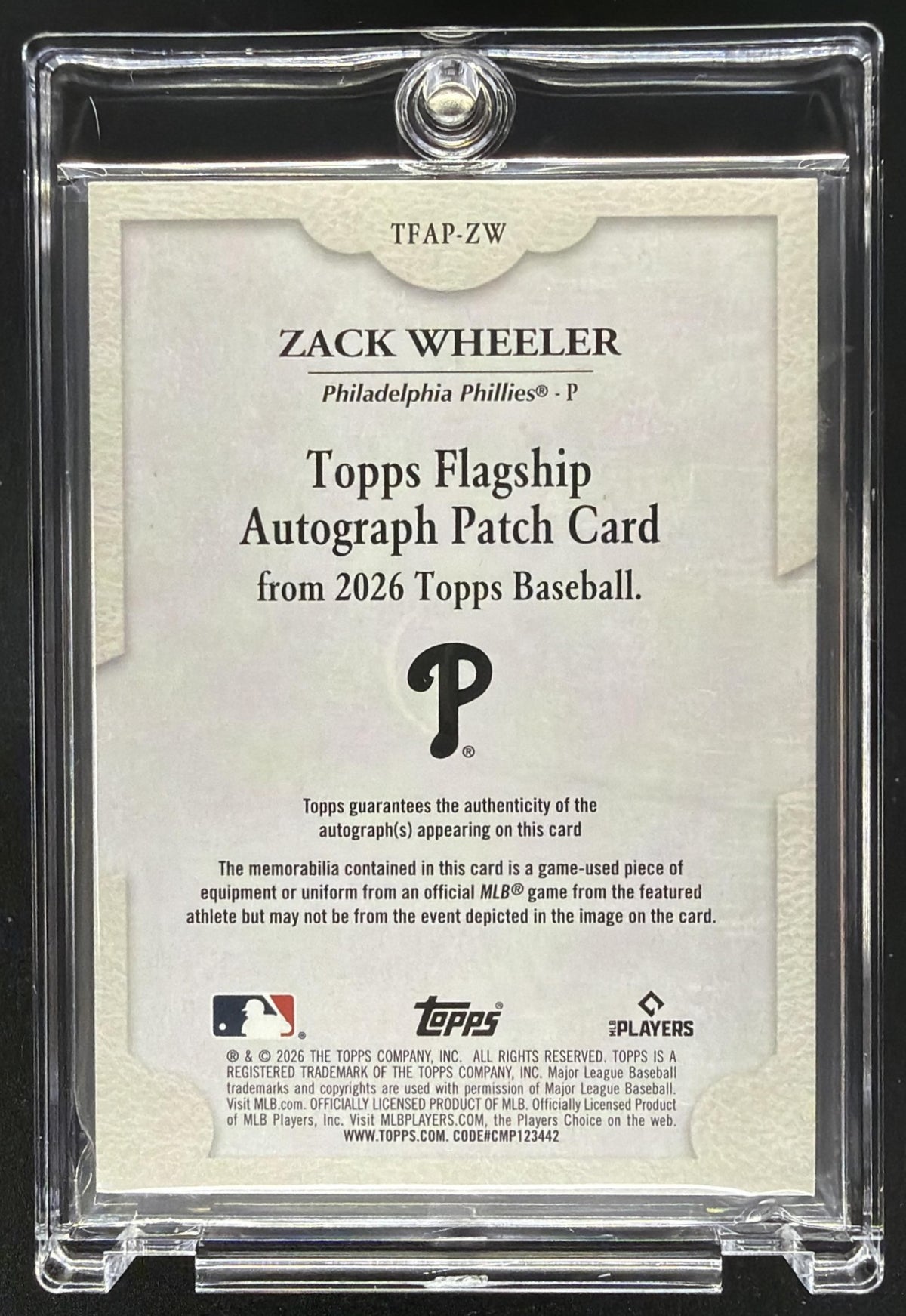 2026 Topps Series 2 Zack Wheeler #TFAP-ZW Auto Patch Red 4/5