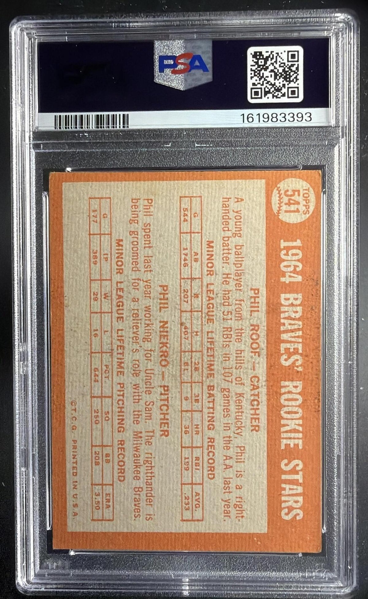 1964 Topps Braves Rookie Stars Phil Roof Phil Niekro #541 RC PSA 3