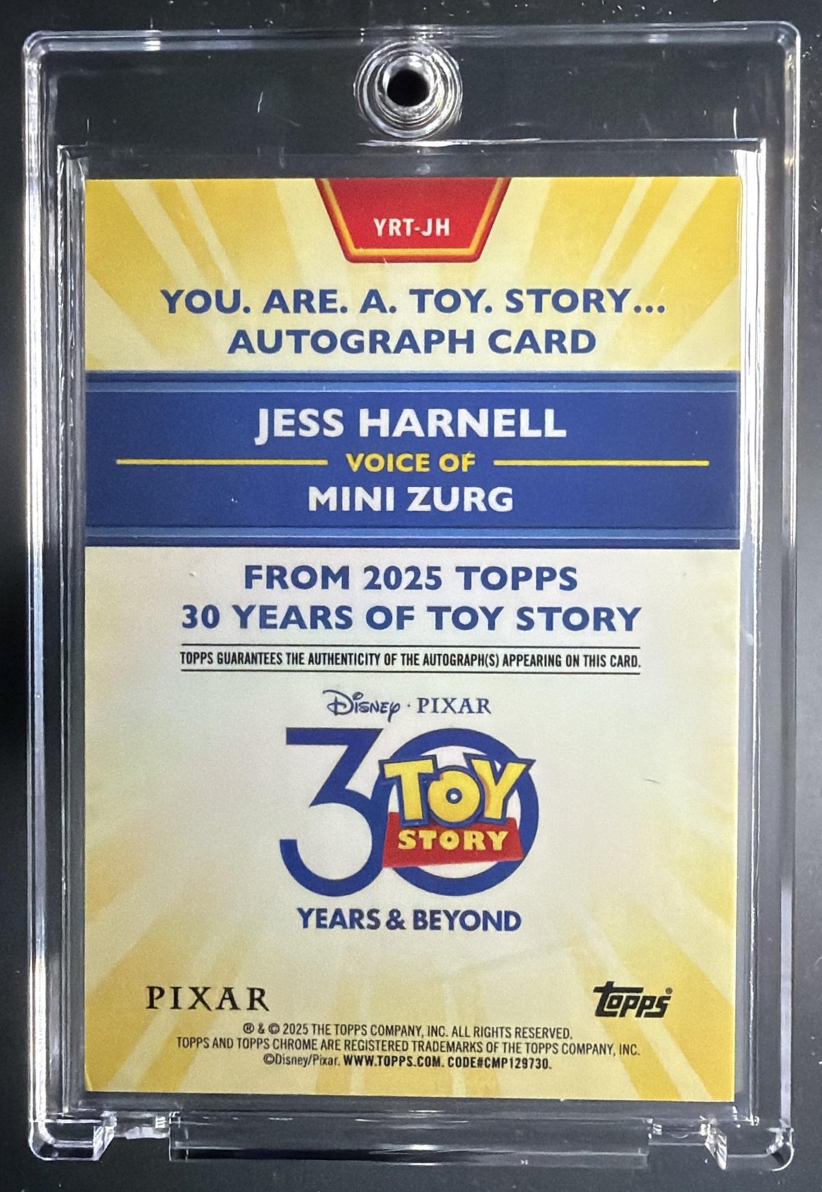 2025 Topps 30 Years of Toy Story Jess Harnell as Mini Zurg #YRT-JH You. Are. A. Toy. Story... Auto Gold Refractor /50