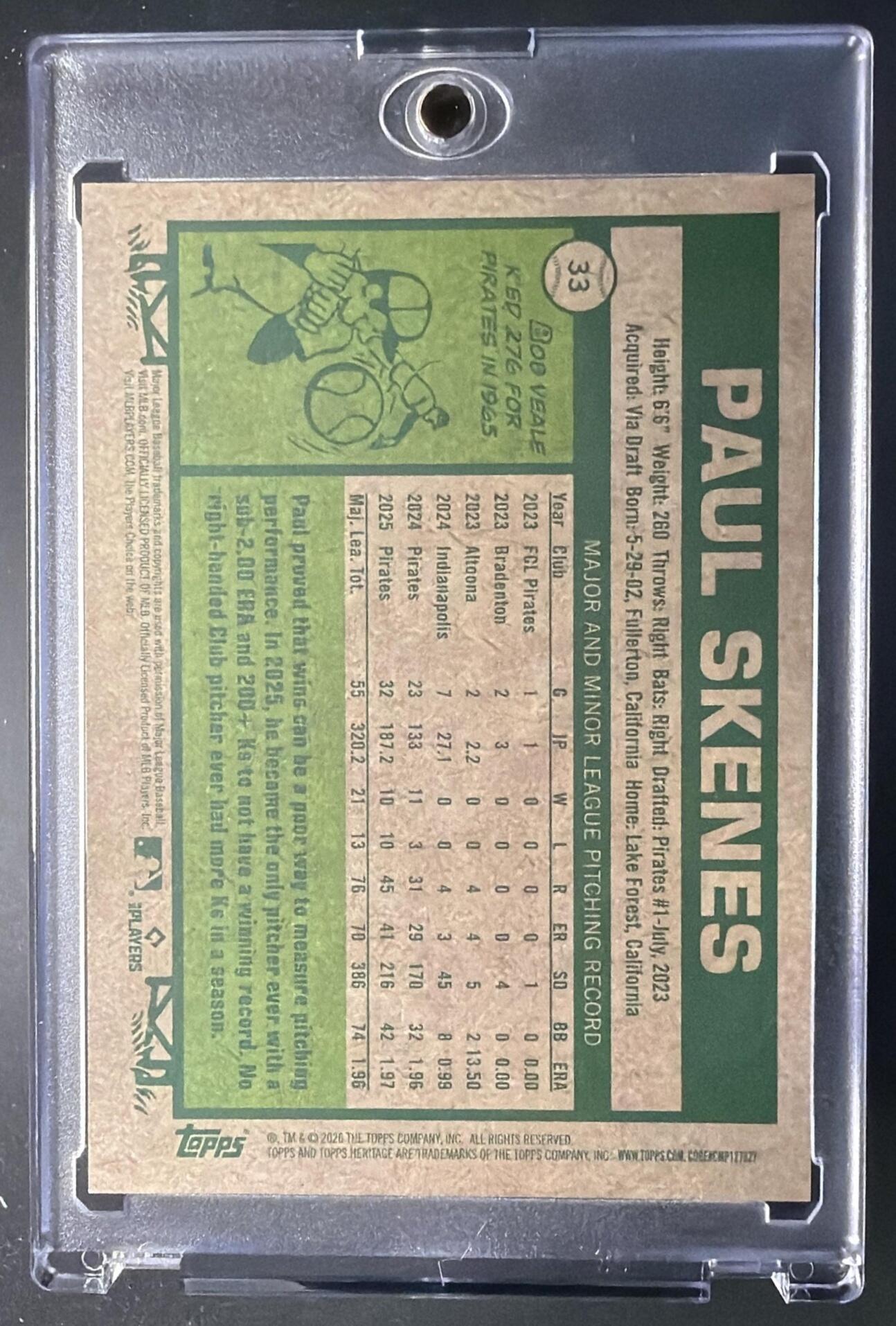 2026 Topps Heritage Paul Skenes #33 Chrome Gold Refractor 1/50