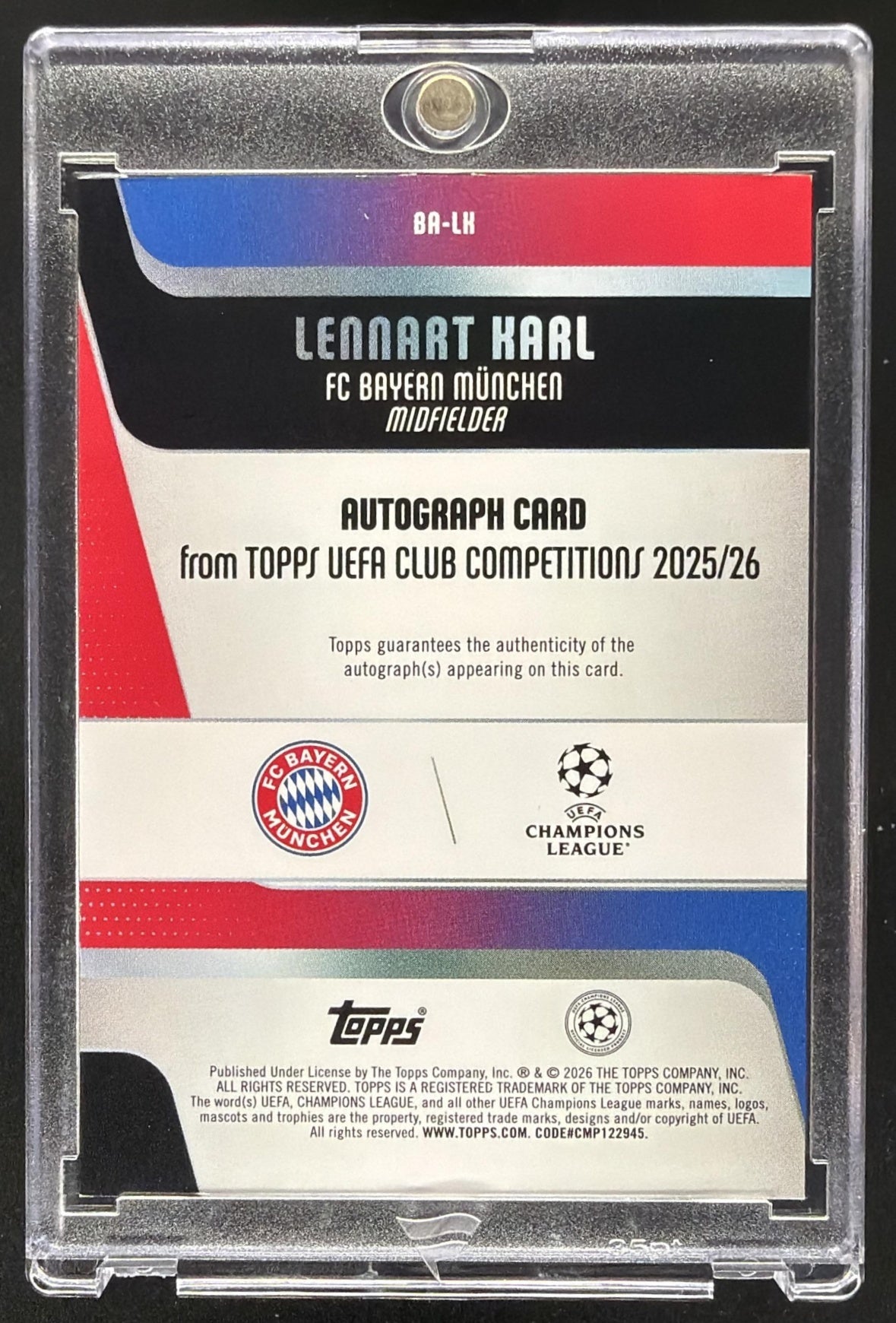 2025-26 Topps UEFA Club Lennart Karl #BA-LK Auto Blue Foil 101/150