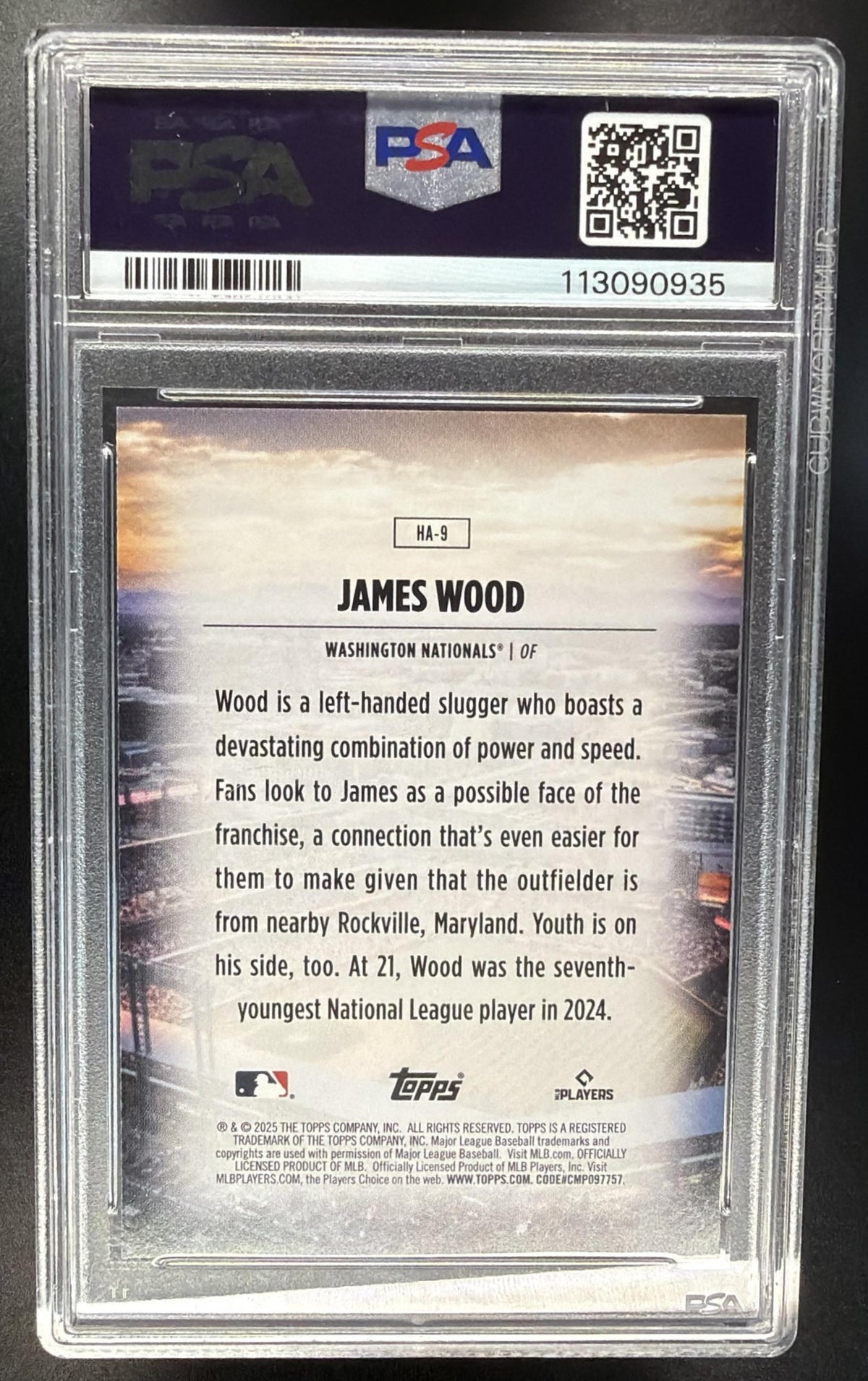 2025 Topps James Wood #HA-9 Homefield Advantage RC PSA 9