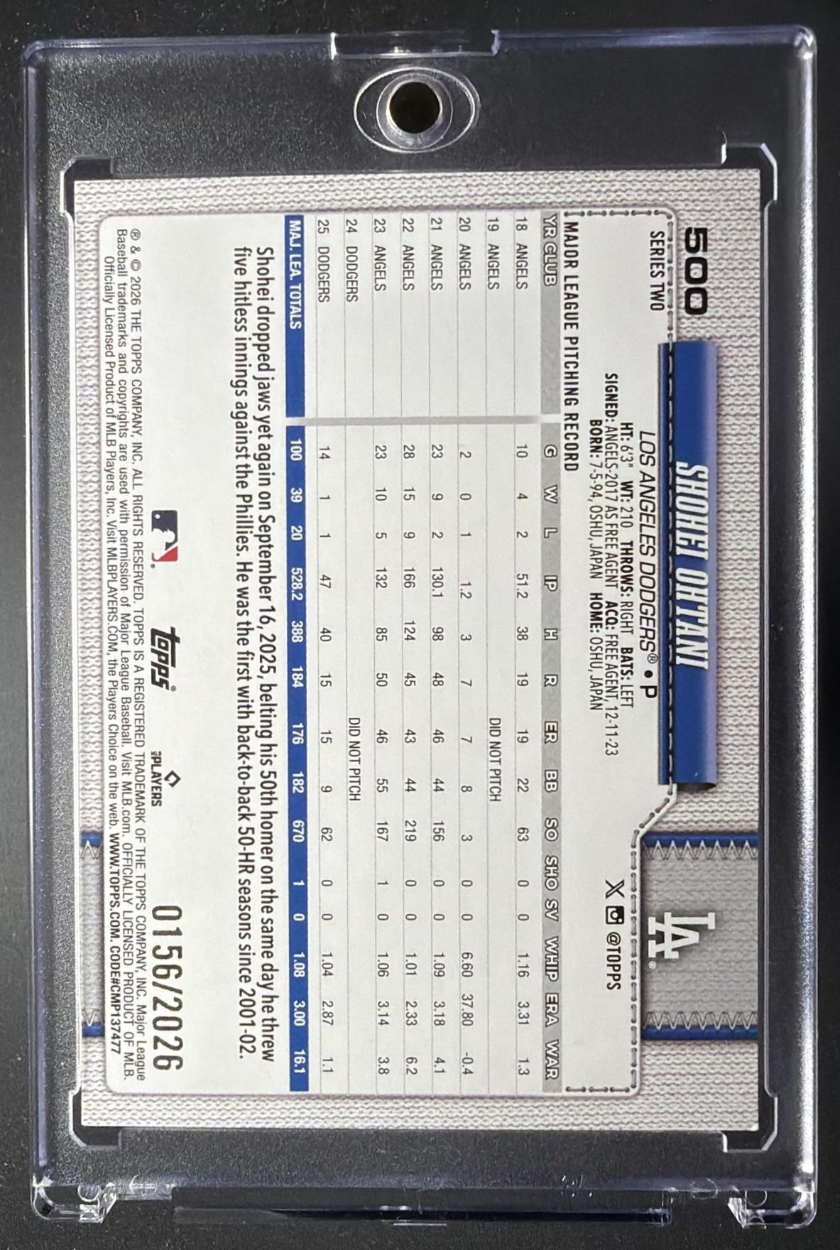 2026 Topps Series 2 Shohei Ohtani #500 Gold 156/2026
