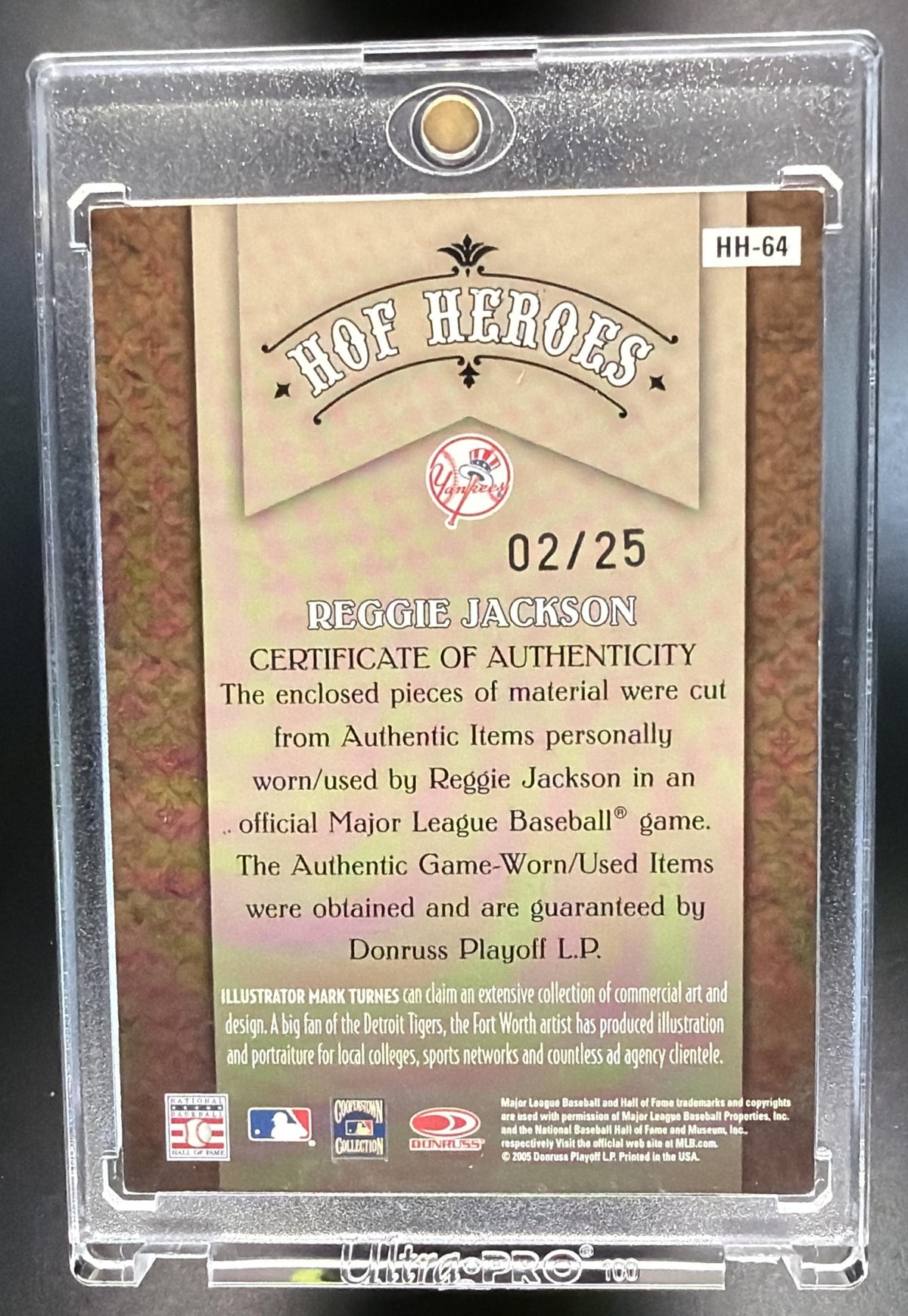 2005 Donruss Diamond Kings Reggie Jackson #HH-64 HOF Heroes Materials Silver /25 MEM