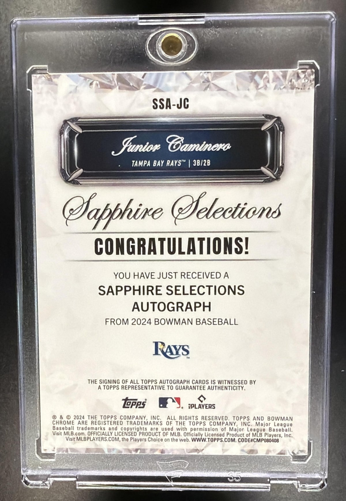 2024 Bowman Sapphire Junior Caminero #SSA-JC Selections Auto /50 RC