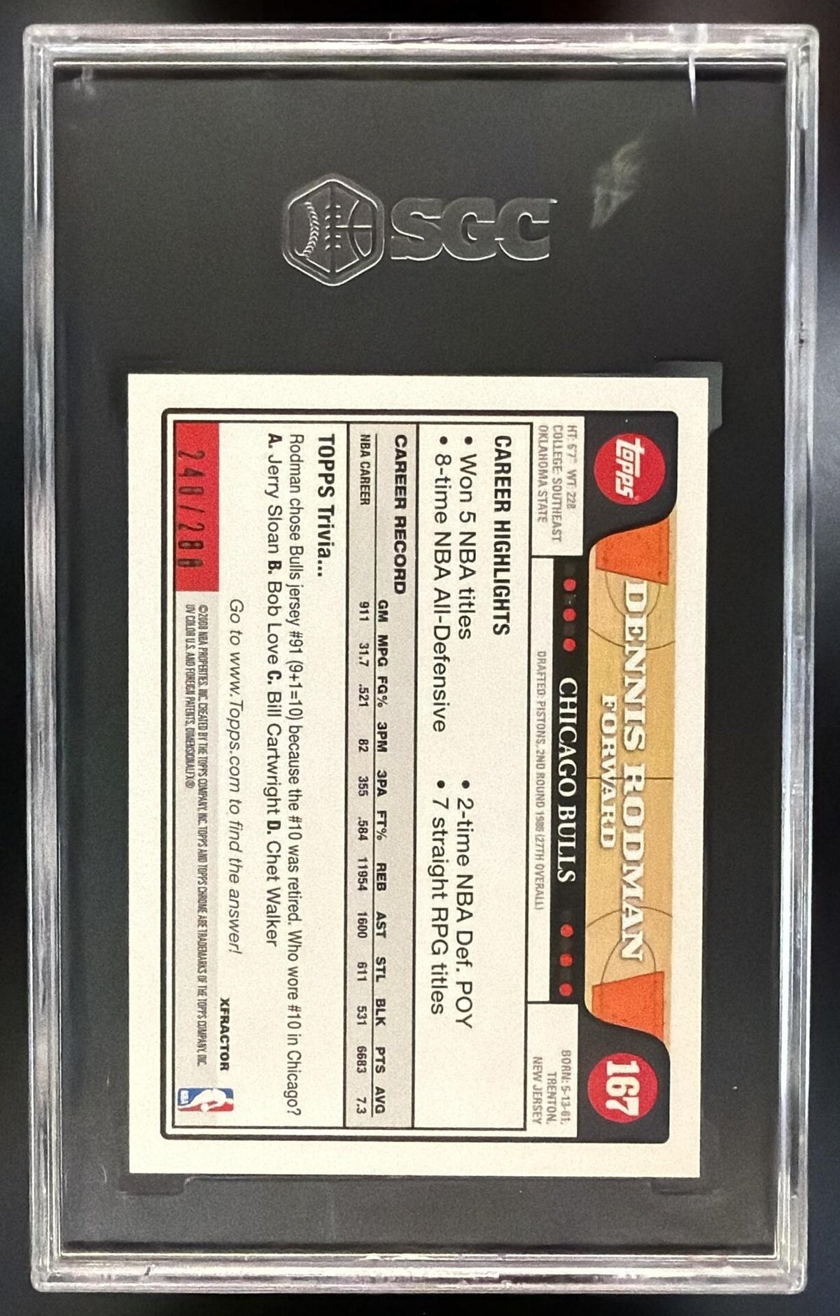 2008-09 Topps Chrome Dennis Rodman #167 X Fractors 248/288 SGC 9