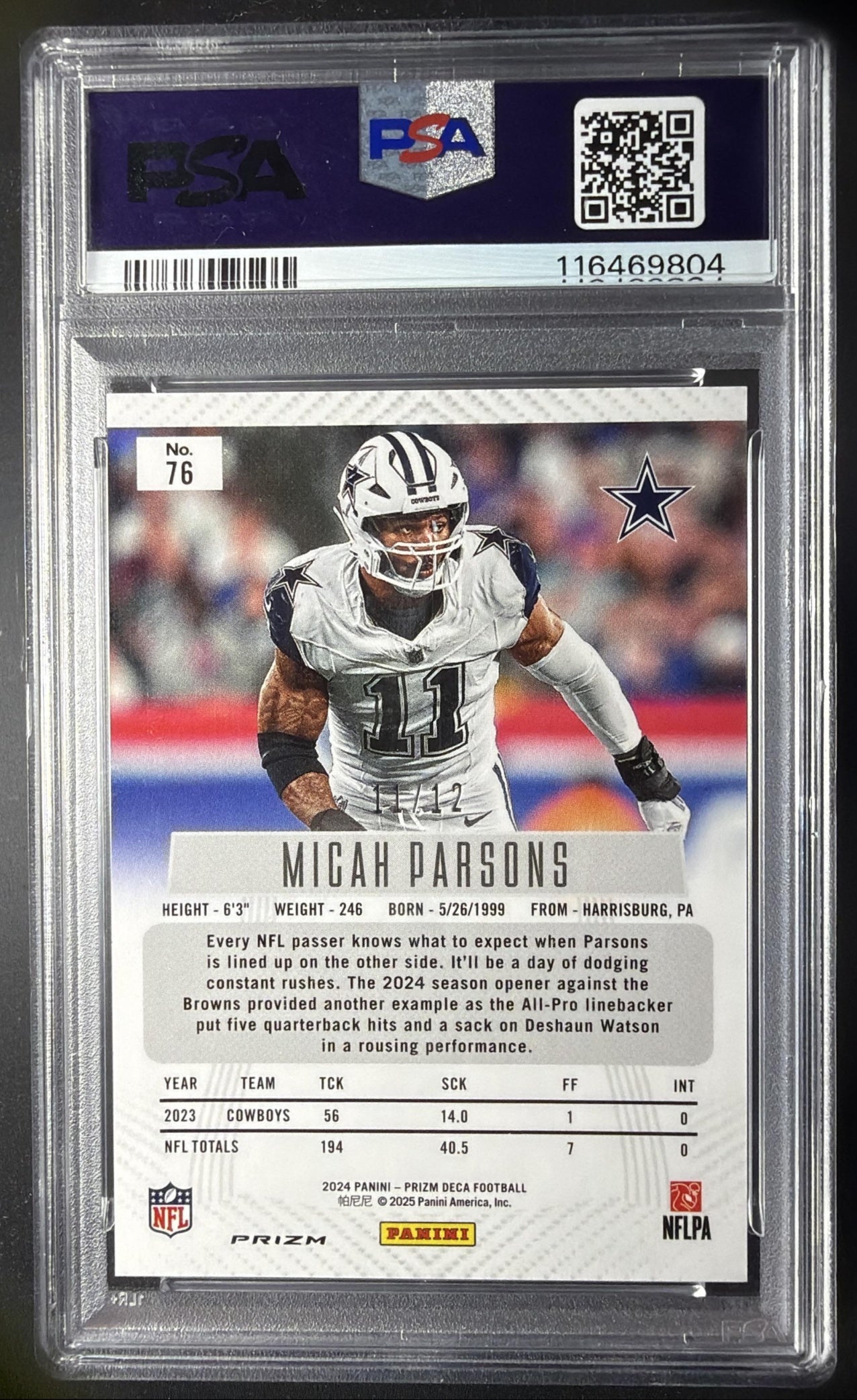 2024 Panini Prizm Deca Micah Parsons #76 Green Shimmer /12 PSA 10