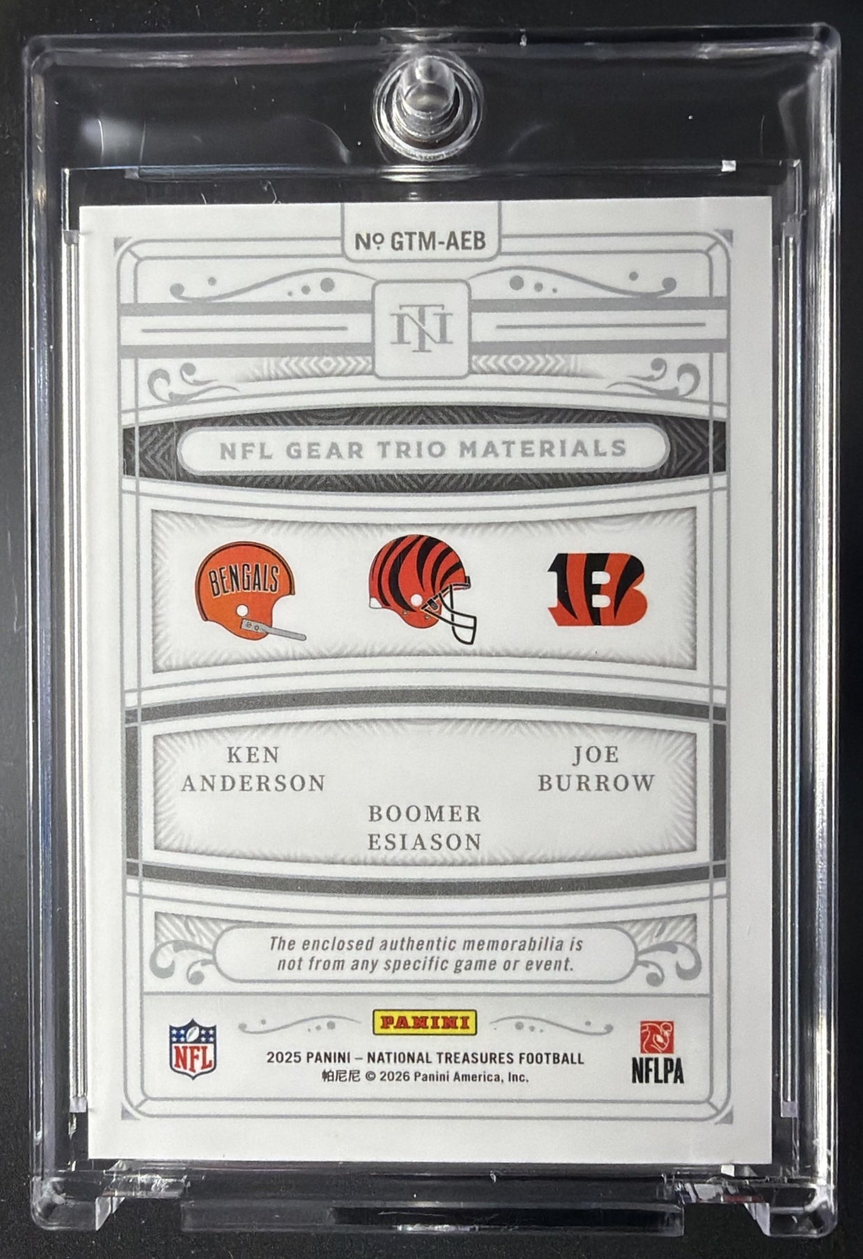 2025 Panini National Treasures Anderson Burrow Esiason #21 Gold 10/10 Triple Patch