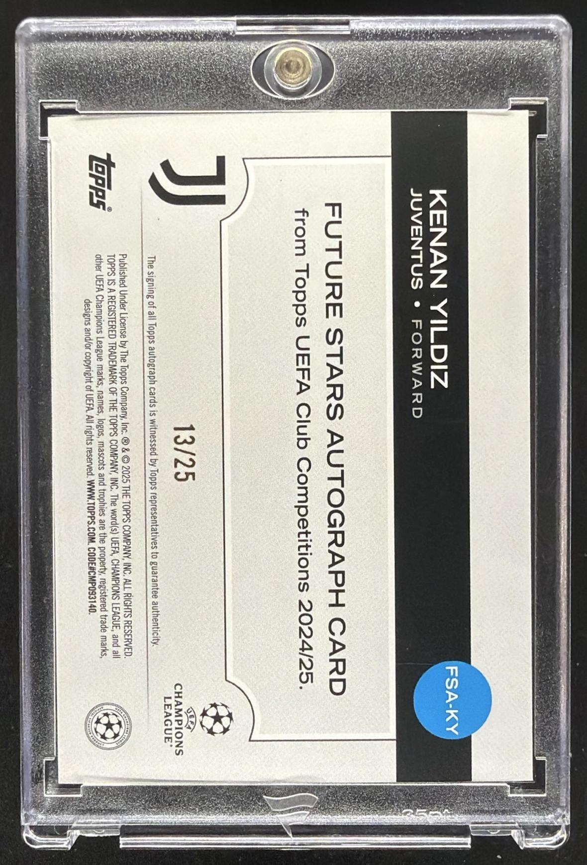 2024 Topps UEFA Club Kenan Yildiz #FSA-KY Future Stars Auto Orange /25