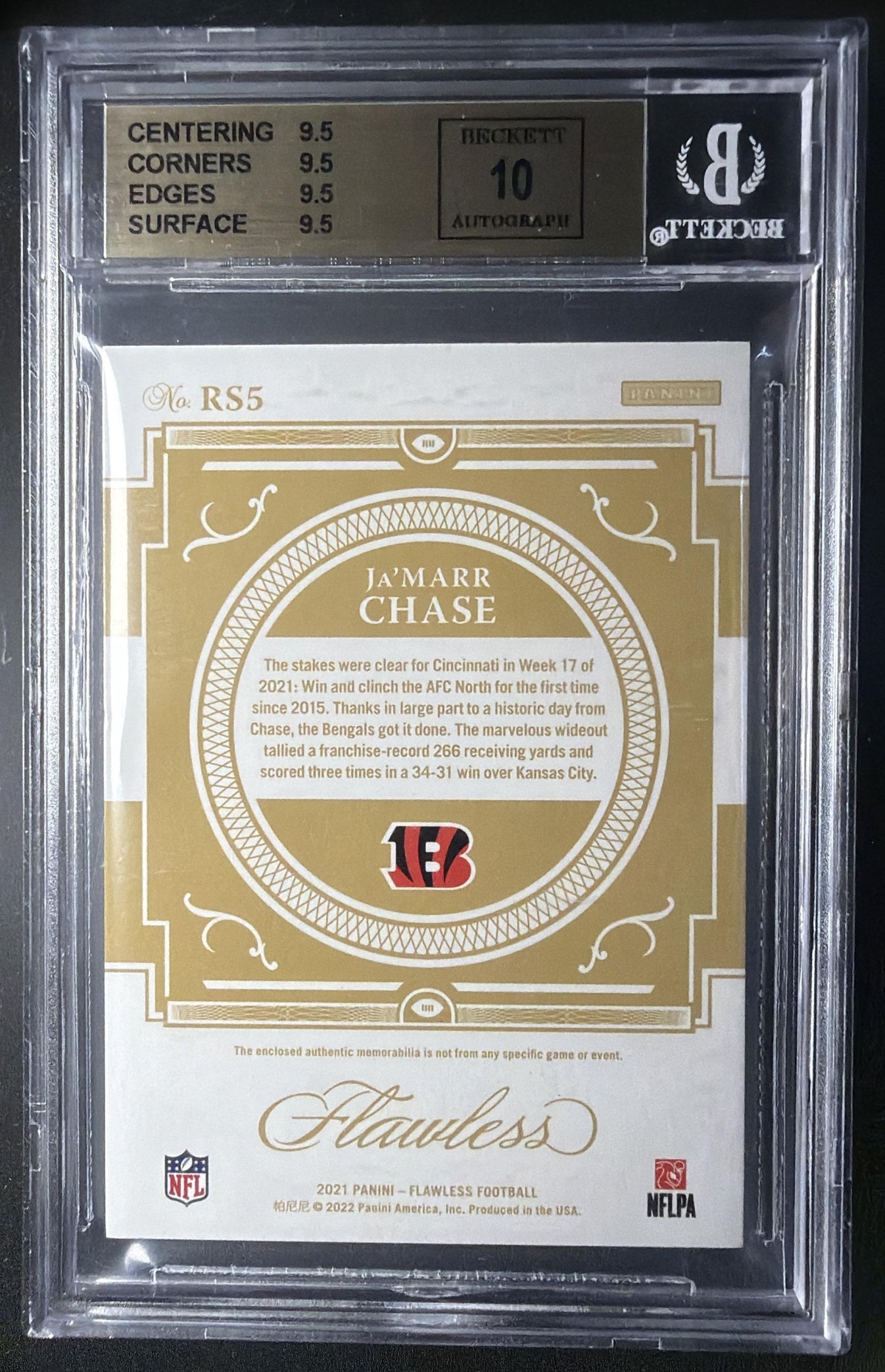 2021 Panini Flawless Ja'Marr Chase #5 Quad Rookie Patch 15/15 IP Auto BGS 9.5