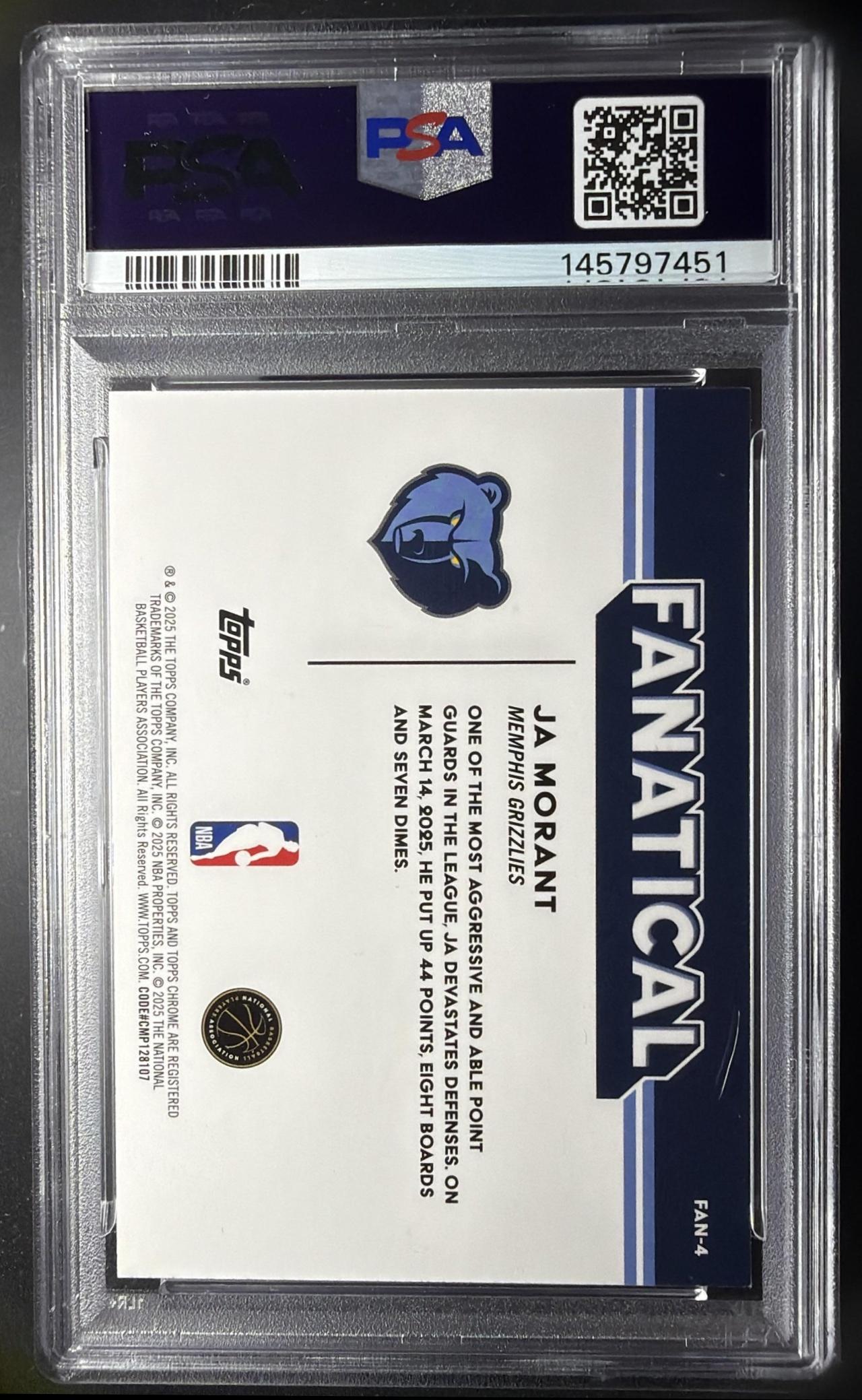 2025-26 Topps Chrome Ja Morant #FAN-4 Fanatical SSP PSA 10