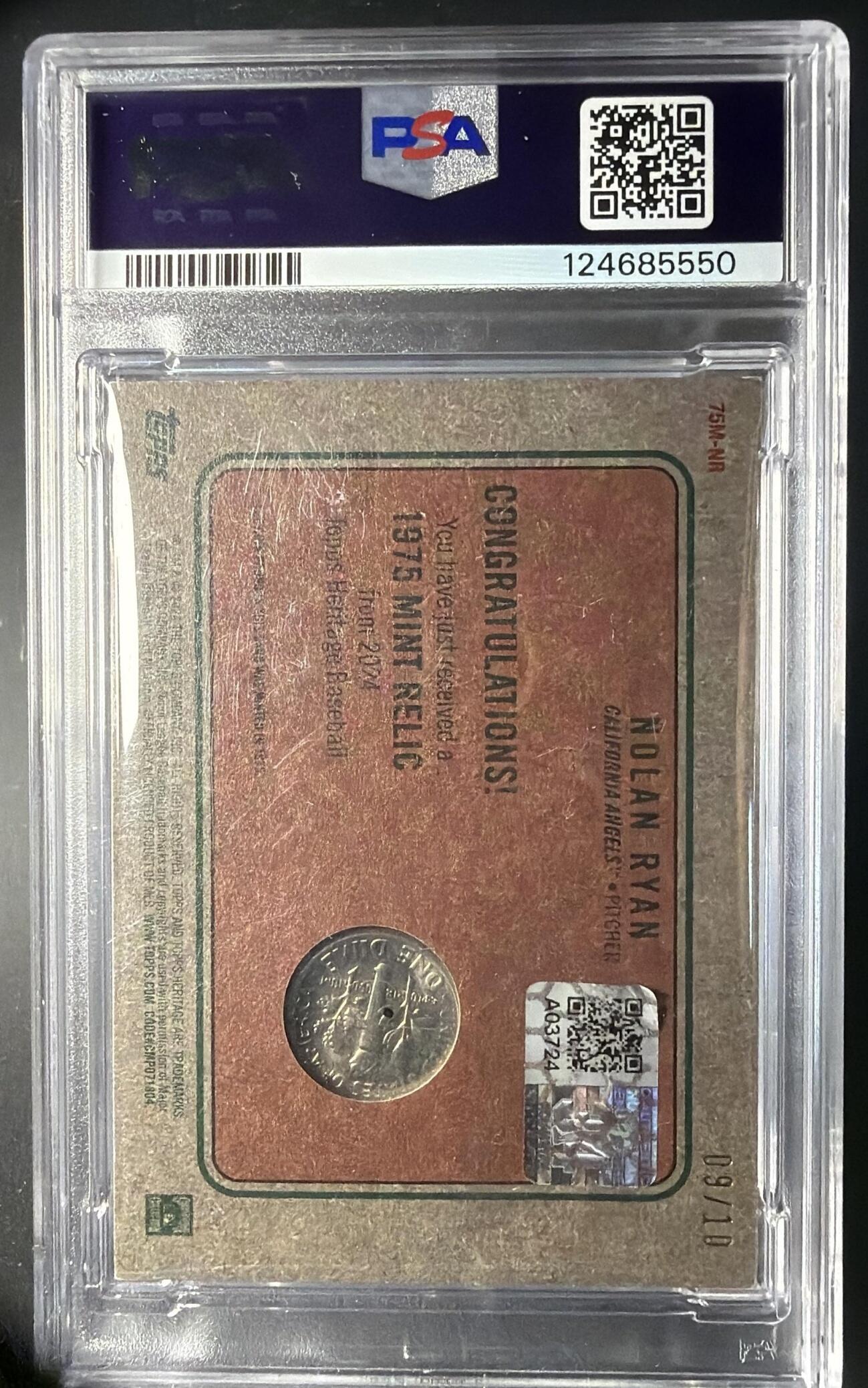 2024 Topps Heritage Nolan Ryan #75M-NR 1975 Mint Dime Auto 9/10 PSA AUTH