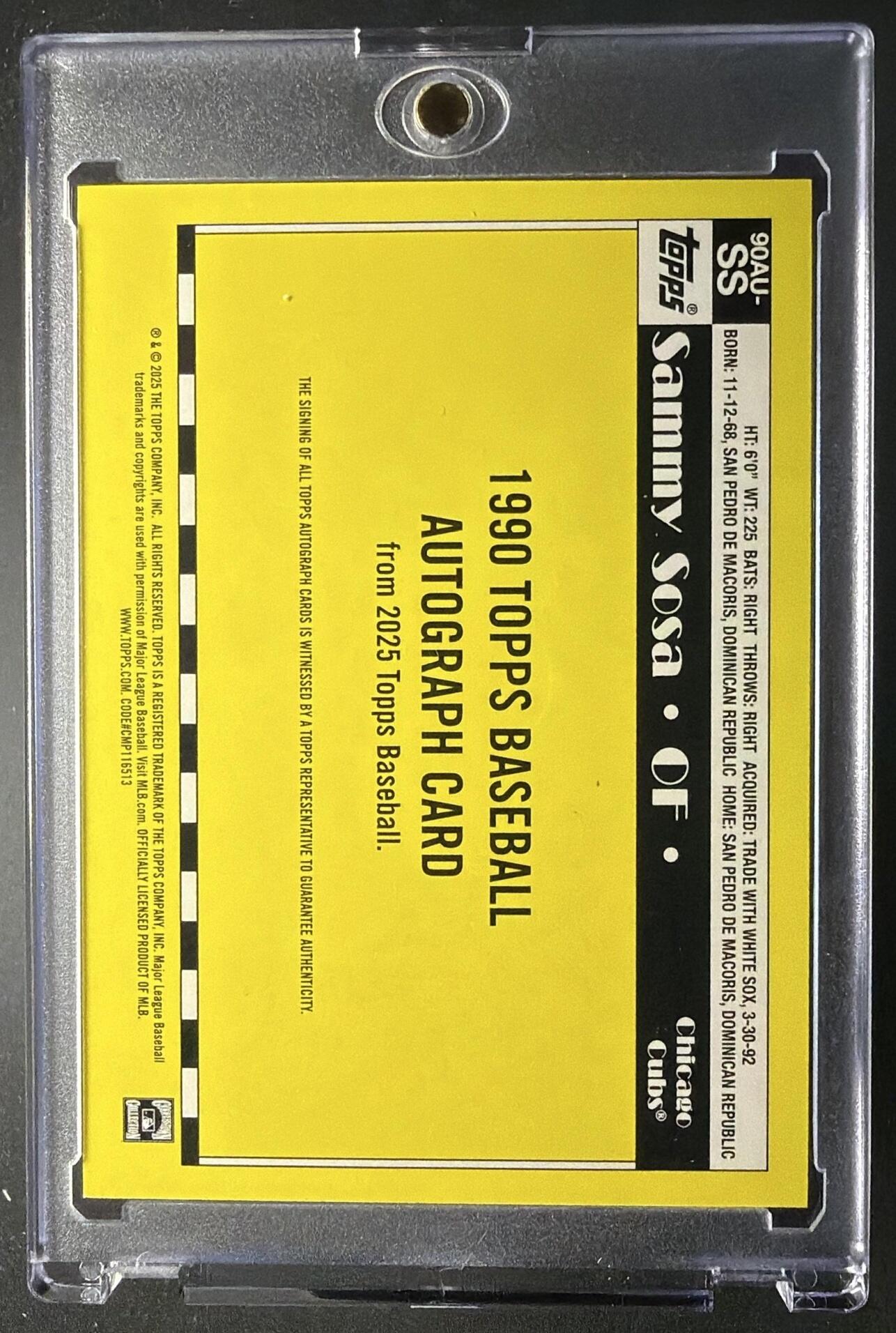 2025 Topps Update Sammy Sosa #90AU-SS 1990 Auto Black /10