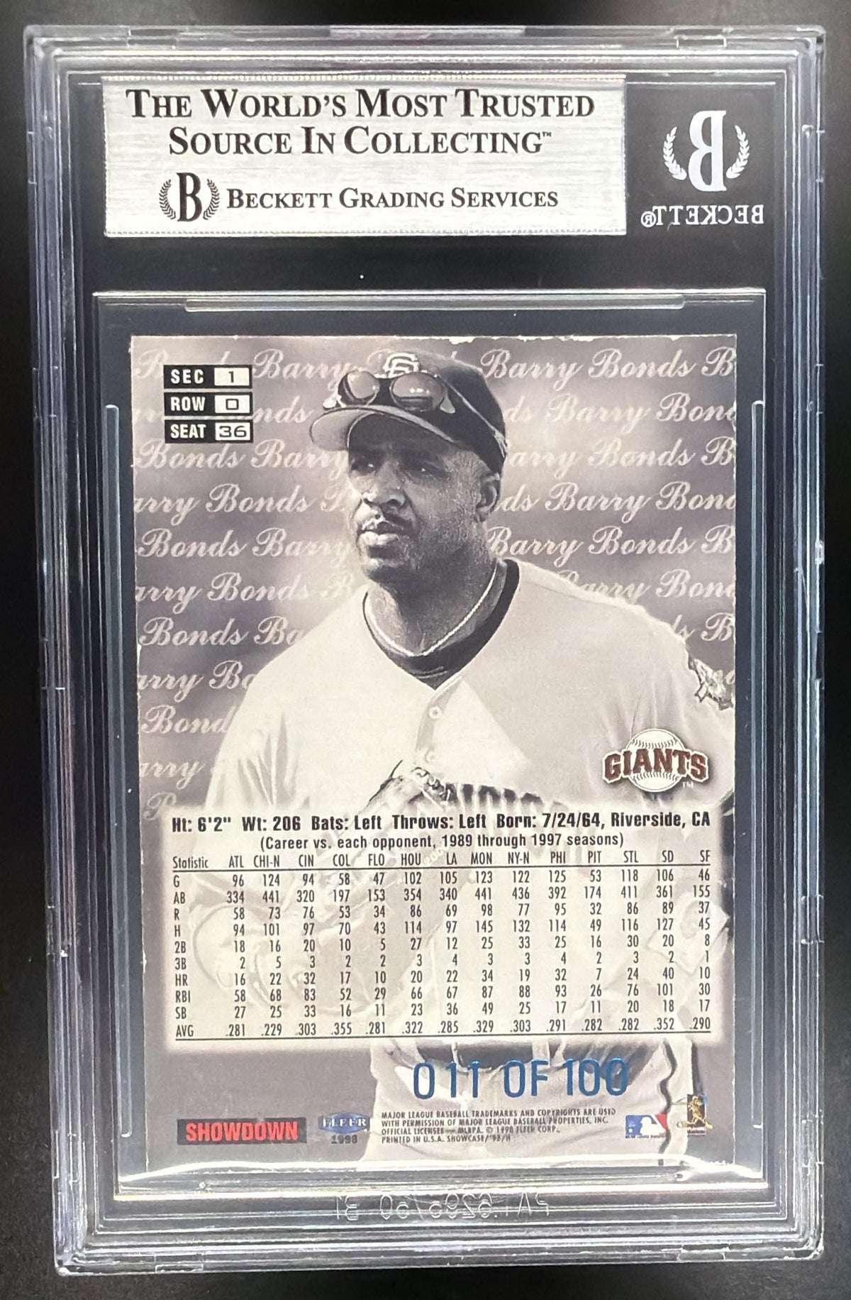 1998 Fleer Flair Showcase Barry Bonds #36 Row 1 /100 BGS 7