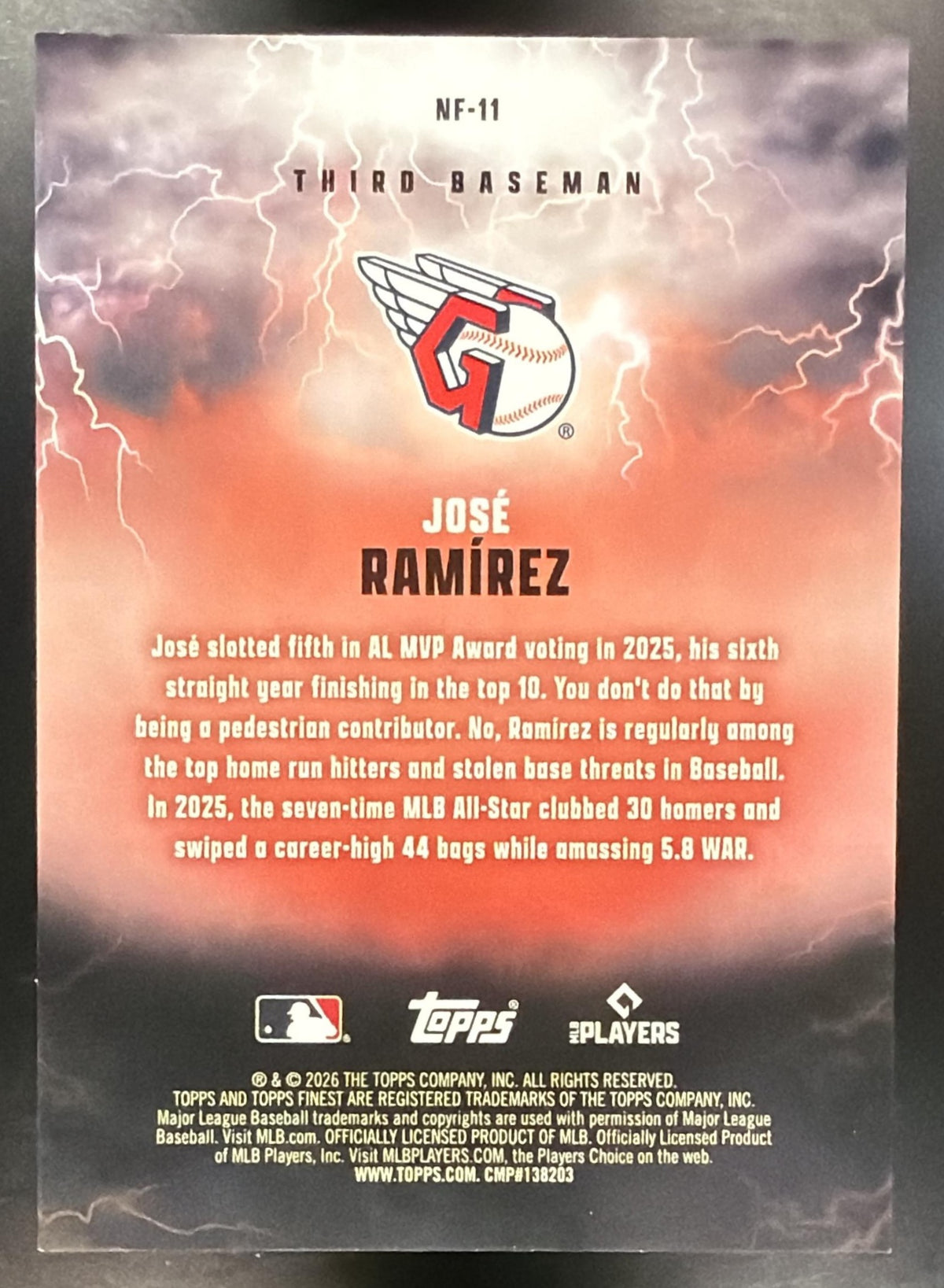 2026 Topps Finest Jose Ramirez #NF-11 Nightmare Fuel SP