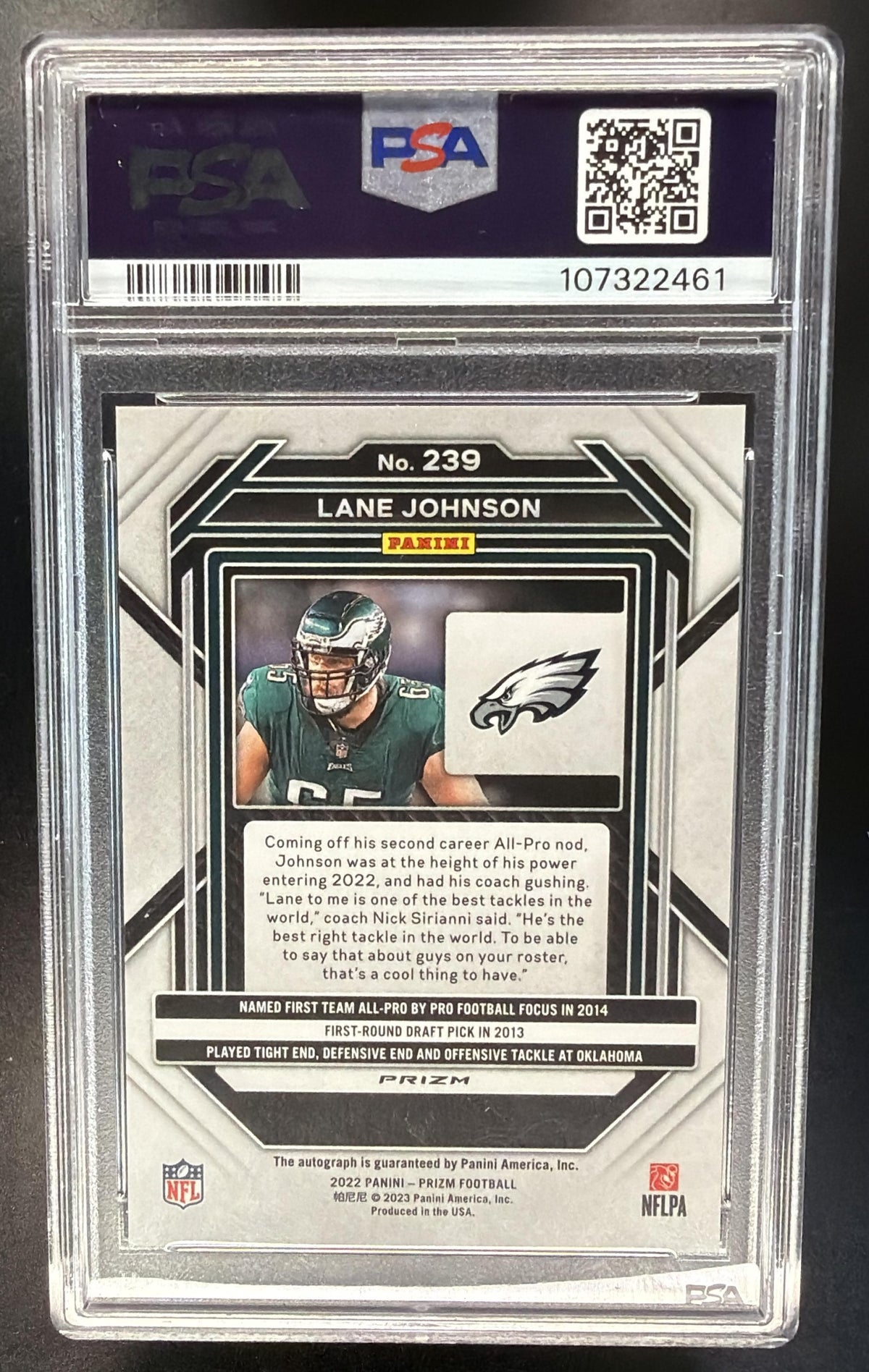2022 Panini Prizm Lane Johnson #239 Auto Silver PSA 10