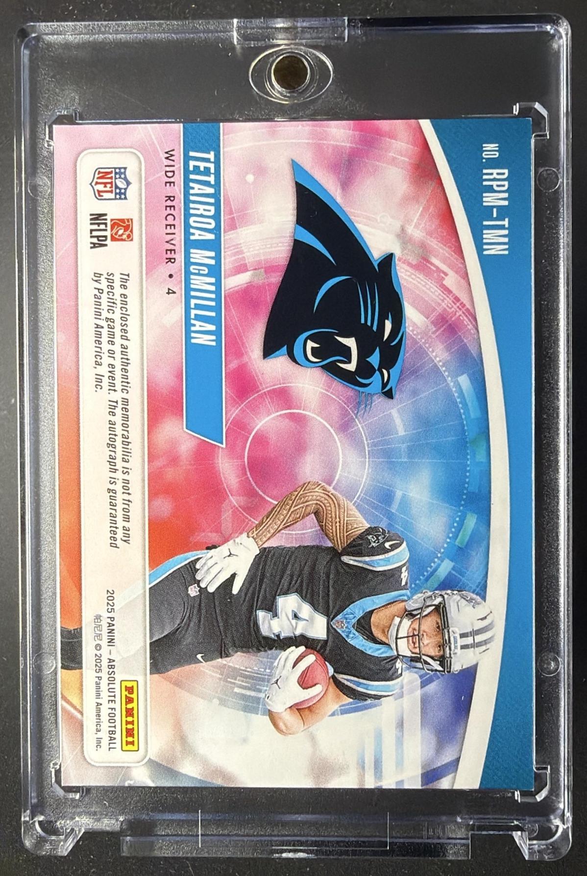 2025 Panini Absolute Tetairoa McMillan #RPM-TMN Rookie Auto Quad Patch /299 RC Auto