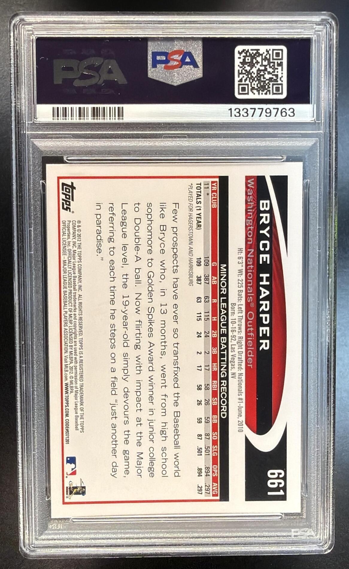 1012 Topps Baseball Bryce Harper #661 Image Variation PSA 9 Phillies
