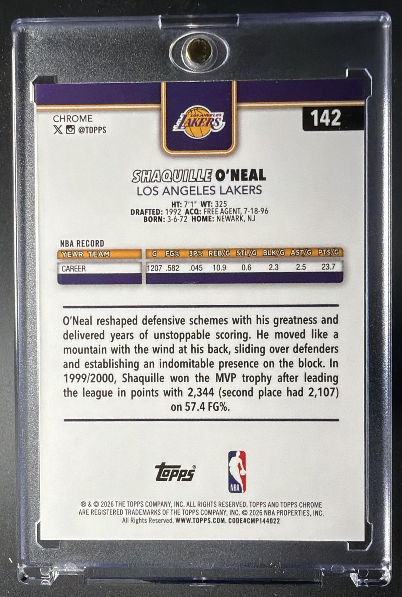 2025 Topps Chrome Update Shaquille O'Neal #142 True Orange Refractor /25