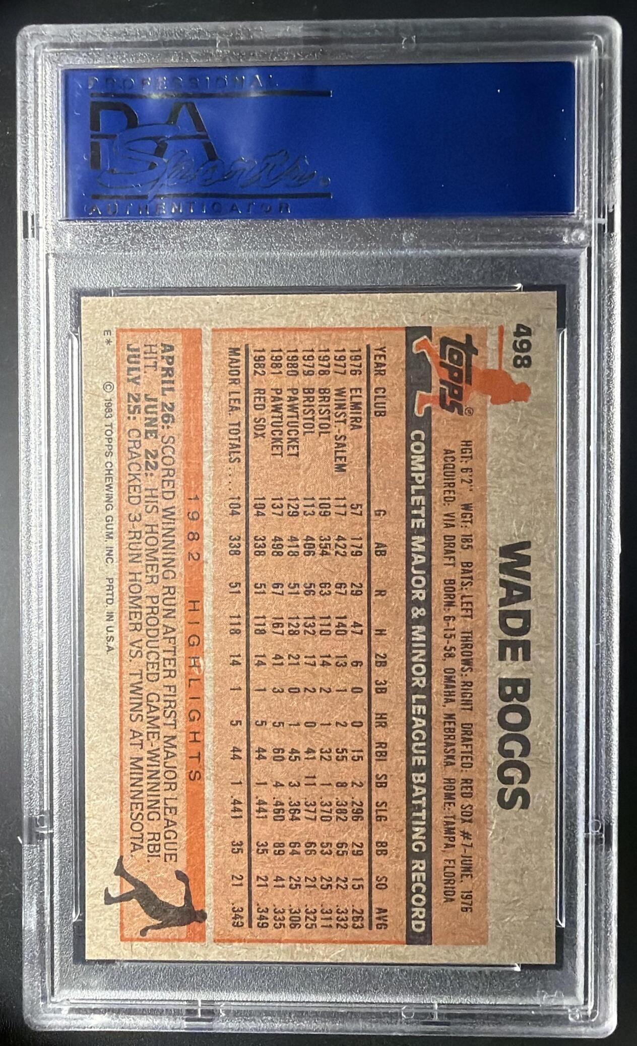 1983 Topps Wade Boggs #498 RC PSA 9