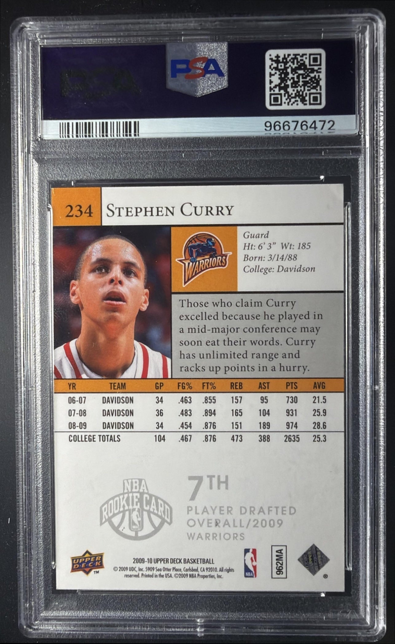2009-10 Upper Deck Stephen Curry #234 RC PSA 5