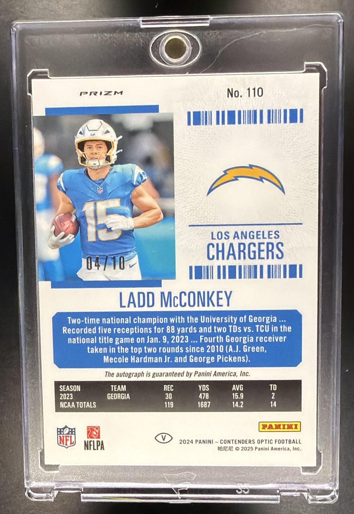 2024 Panini Contenders Optic Ladd McConkey #110 Rookie Ticket RPS Auto Gold /10 RC