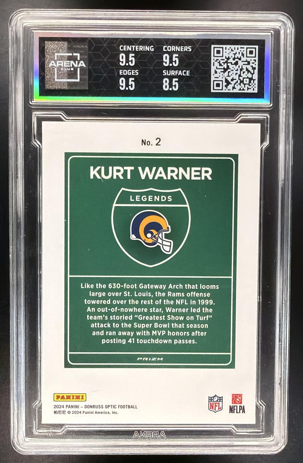 2024 Panini Donruss Optic Kurt Warner #2 Downtown Legends SSP Arena Club 9