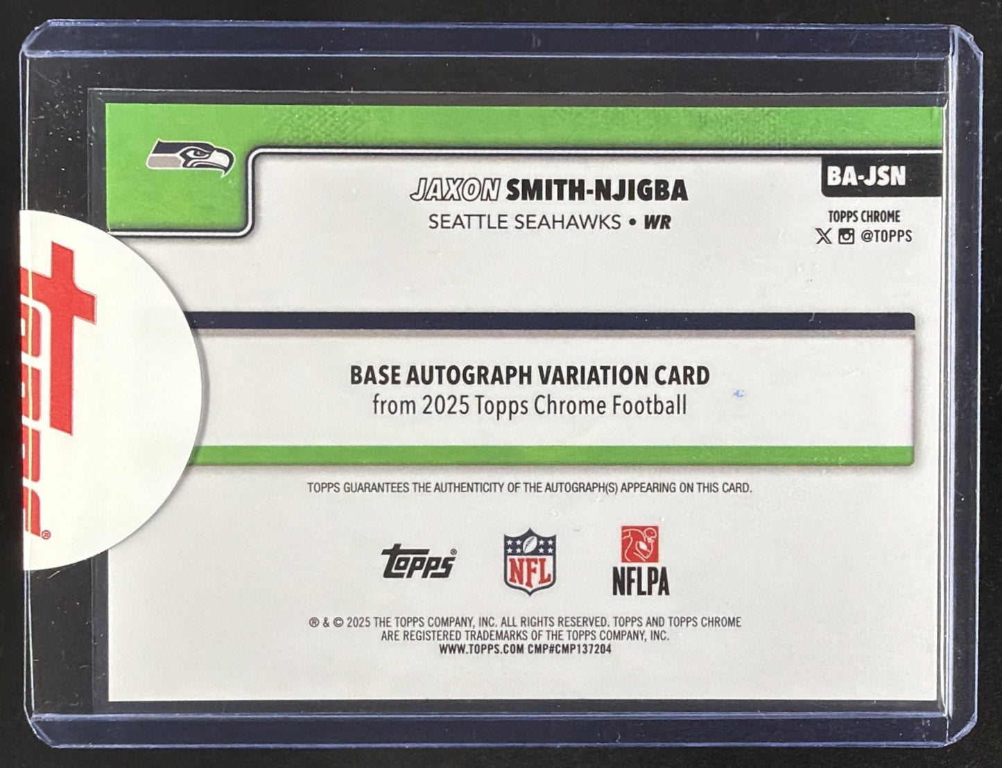 2025 Topps Chrome Jaxon Smith-Njigba #BA-JSN Auto Gold Raywave /50