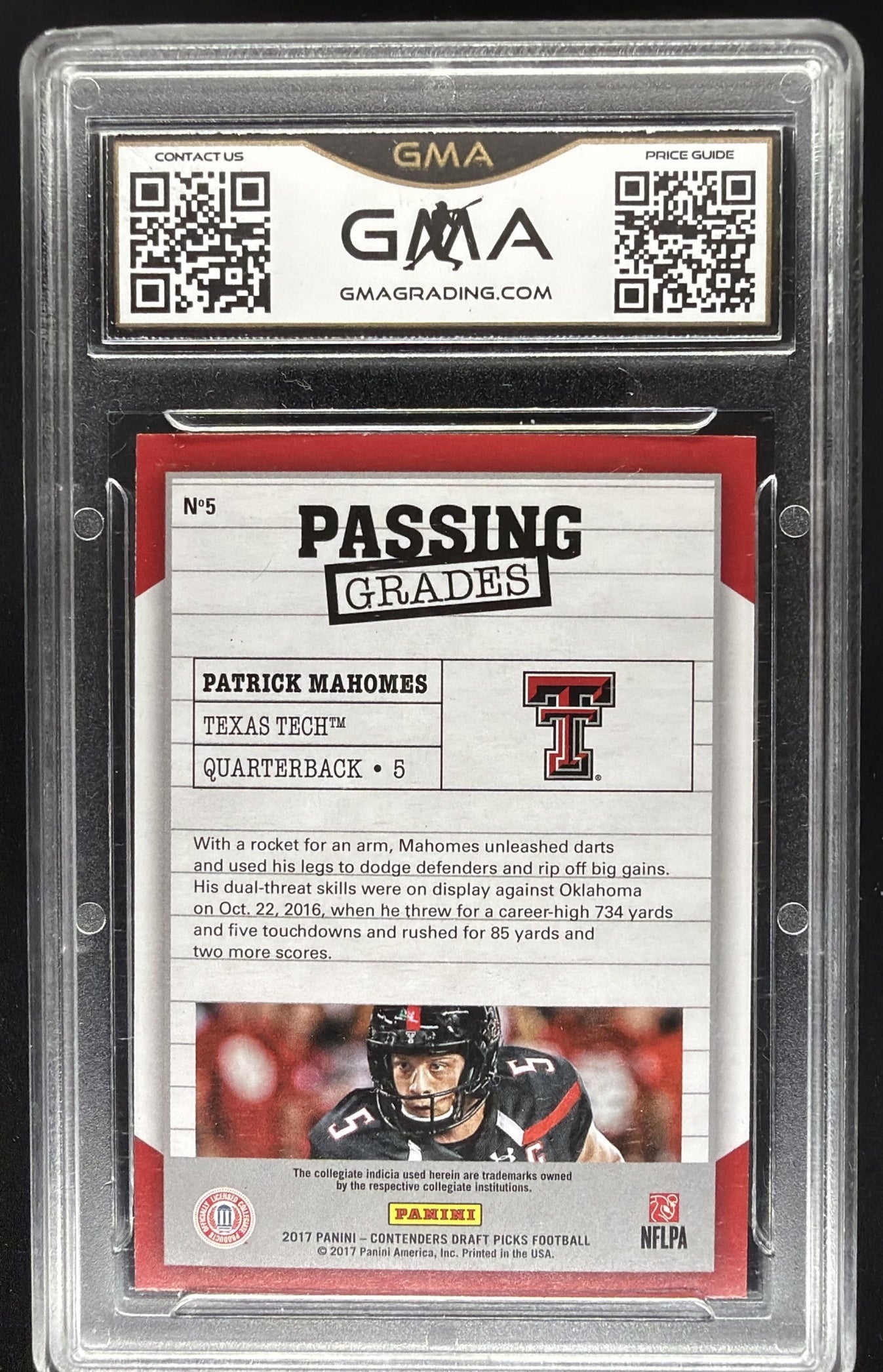 2017 Panini Contenders Draft Picks Patrick Mahomes II #5 Passing Grades RC GMA 10