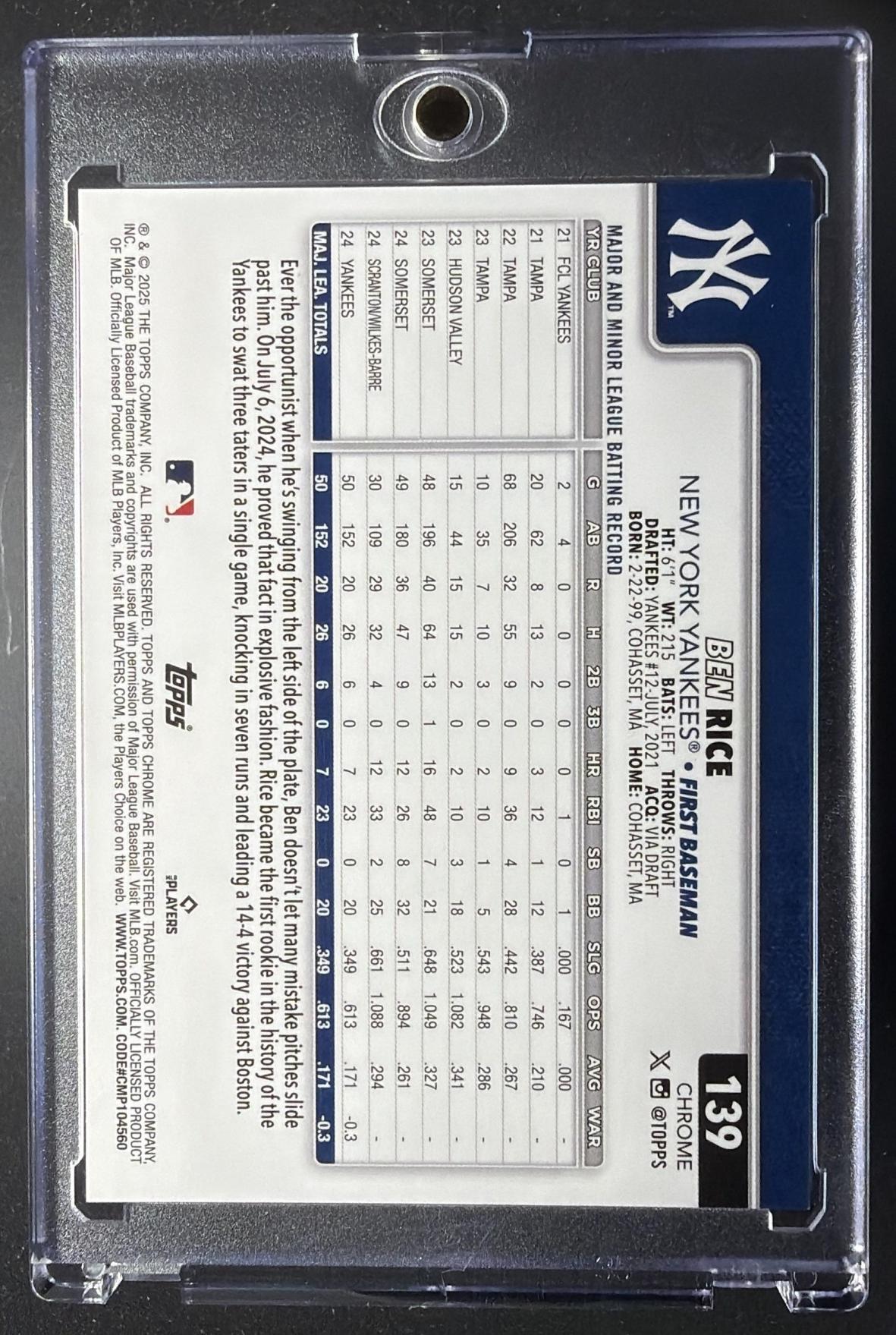 2025 Topps Chrome Ben Rice #139 Image Variation RC