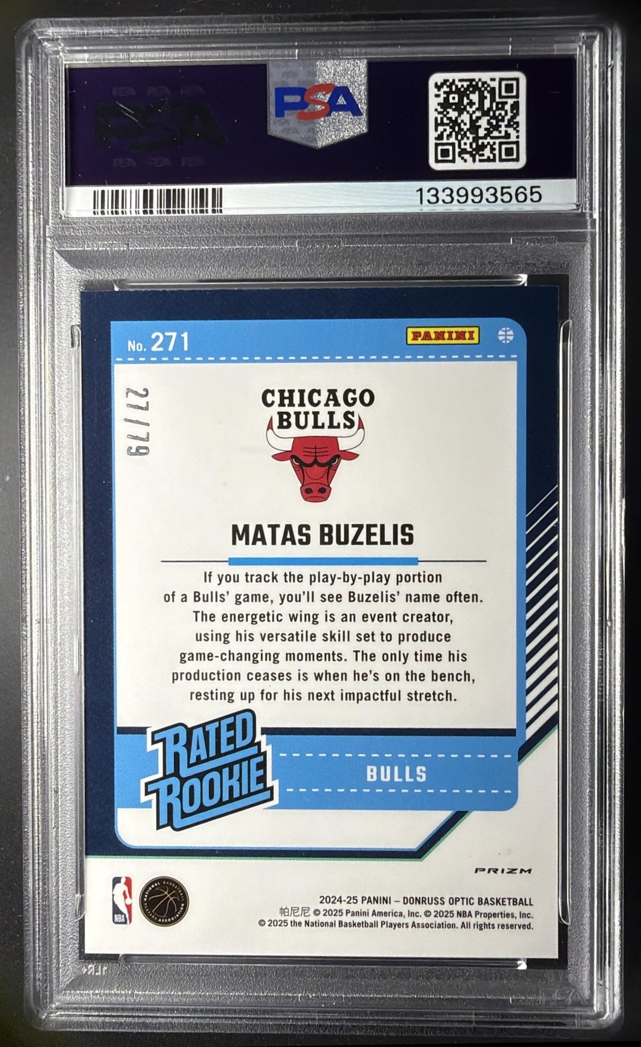 2024 Panini Donruss Optic Matas Buzelis #271 Pink Velocity Prizm /79 Rookie PSA 10