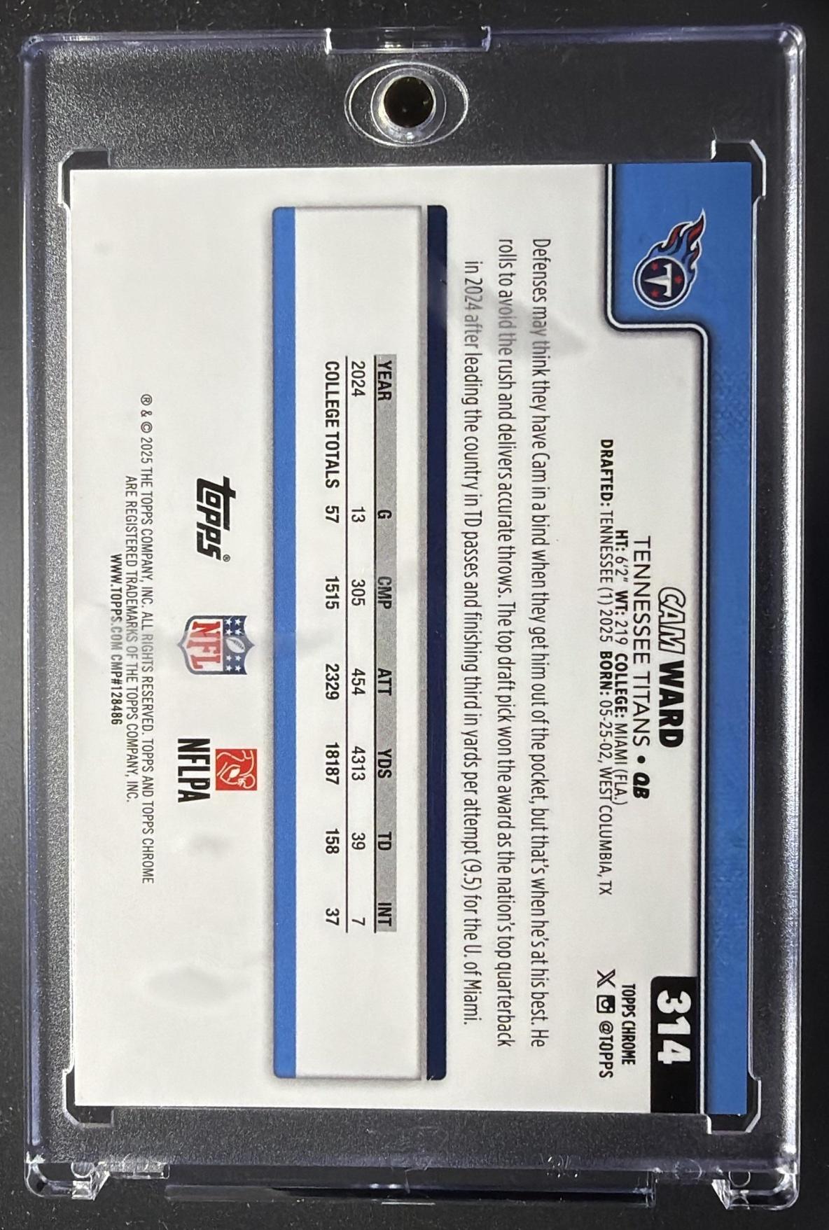 2025 Topps Chrome Cam Ward #314 Rookie Image Variation SP RC