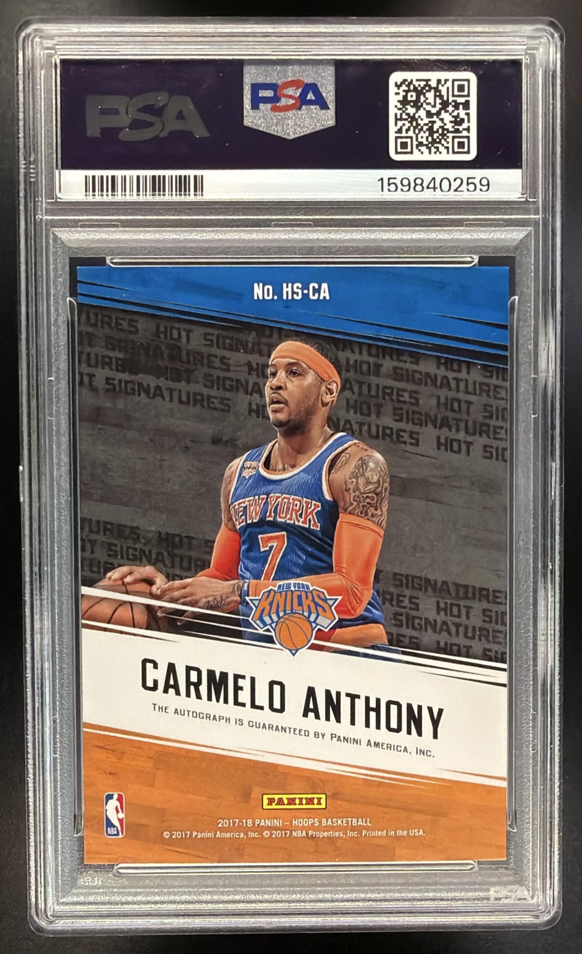 2017-18 Panini Hoops Carmelo Anthony #HS-CA Red Hot Signatures 4/25 Auto PSA 9