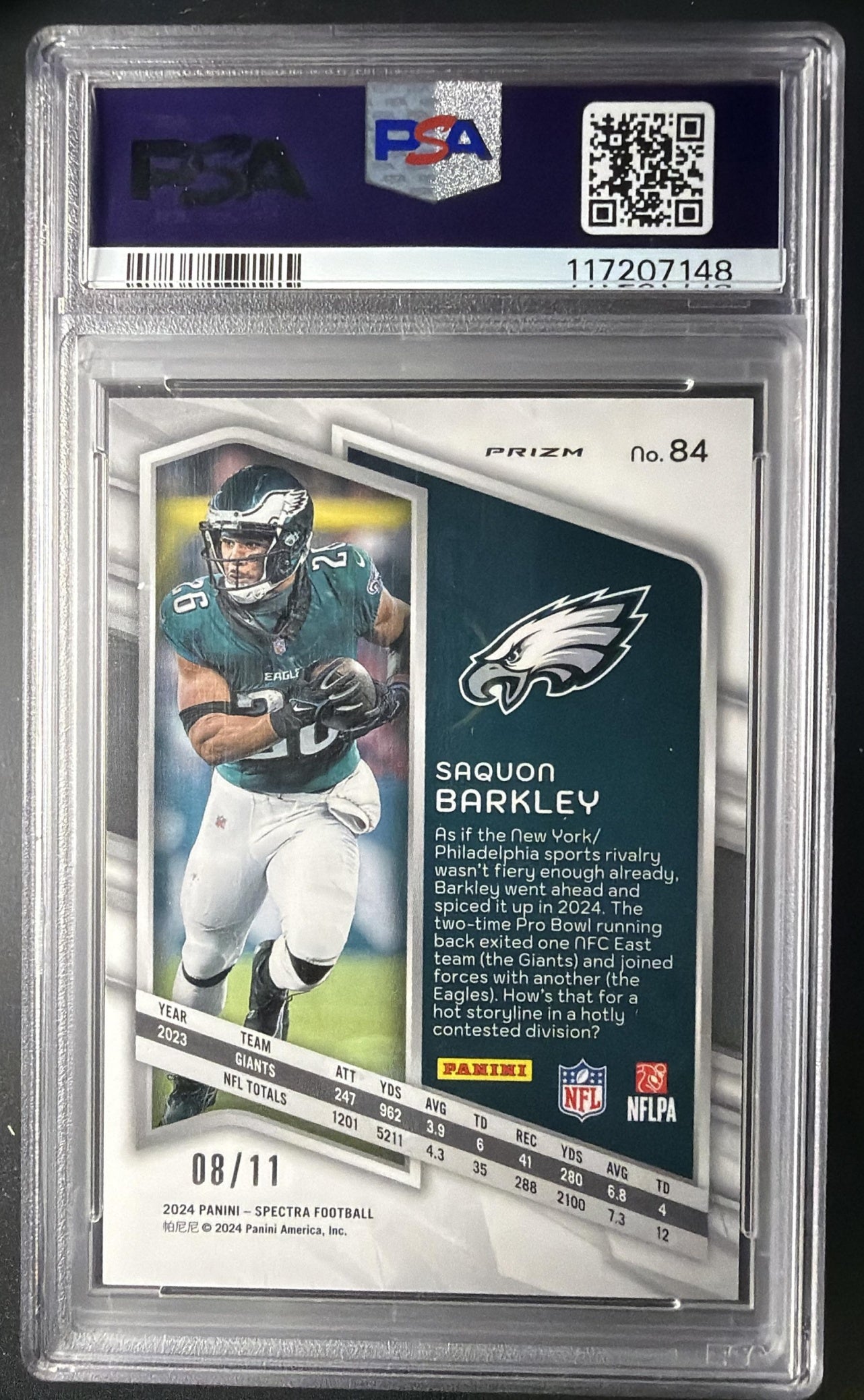 2024 Panini Spectra Saquon Barkley #84 Wave 8/11 PSA 10
