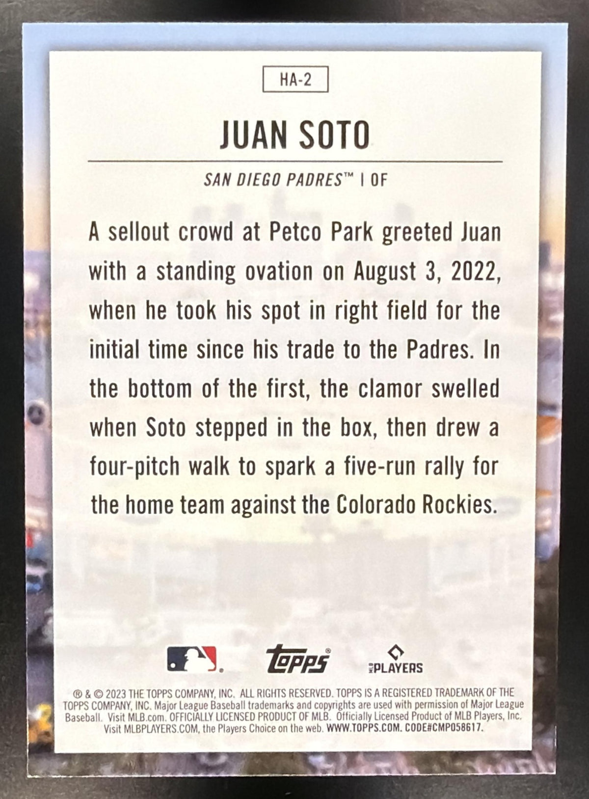 2023 Topps Juan Soto #HA-2 Home Field Advantage