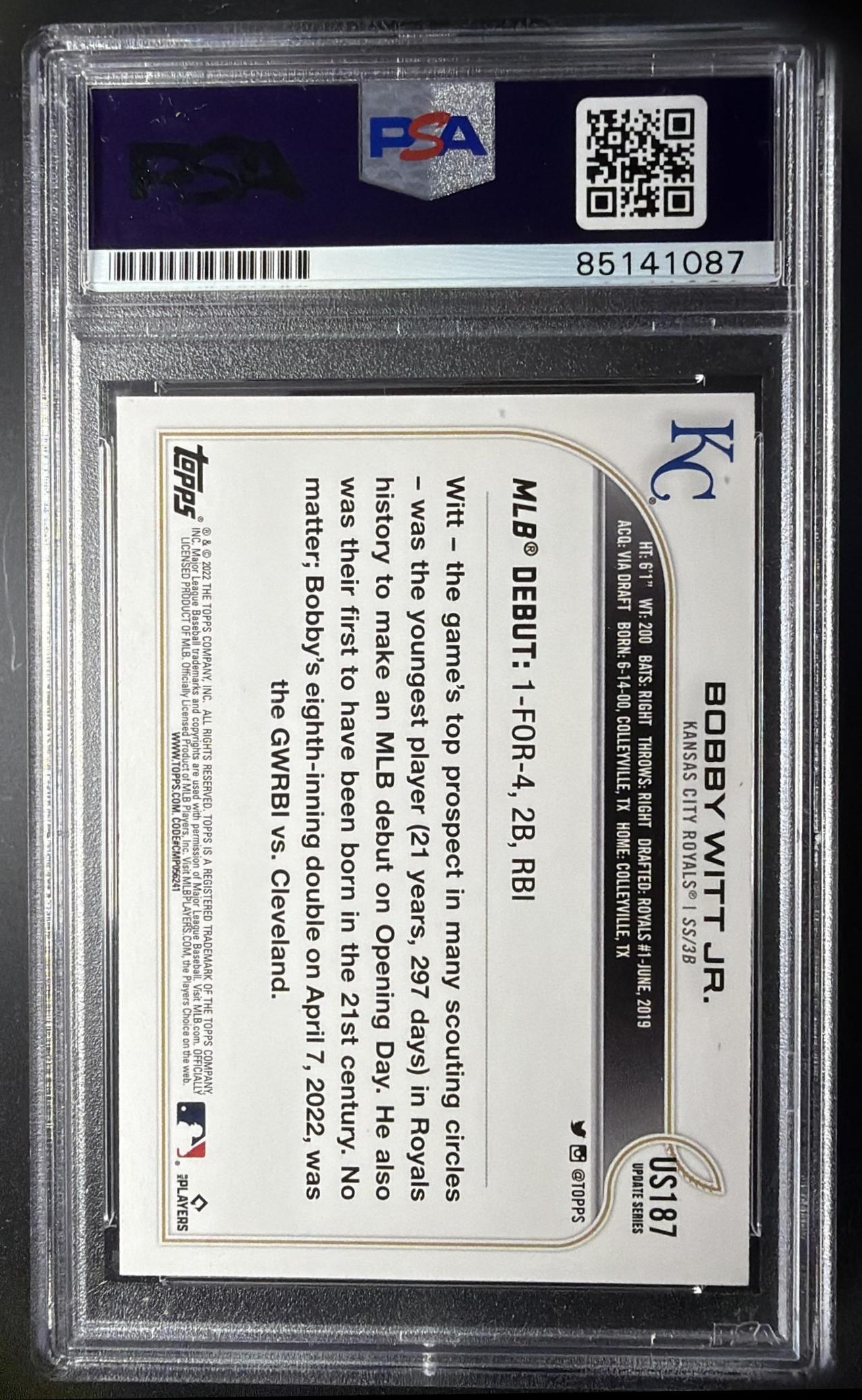2022 Topps Update Bobby Witt Jr. #US187 Vintage Stock /99 RC PSA 8