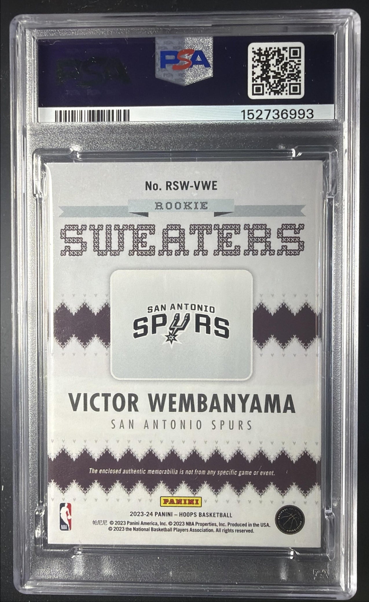 2023-24 Panini Hoops Victor Wembanyama #23 Sweater RC PSA 8