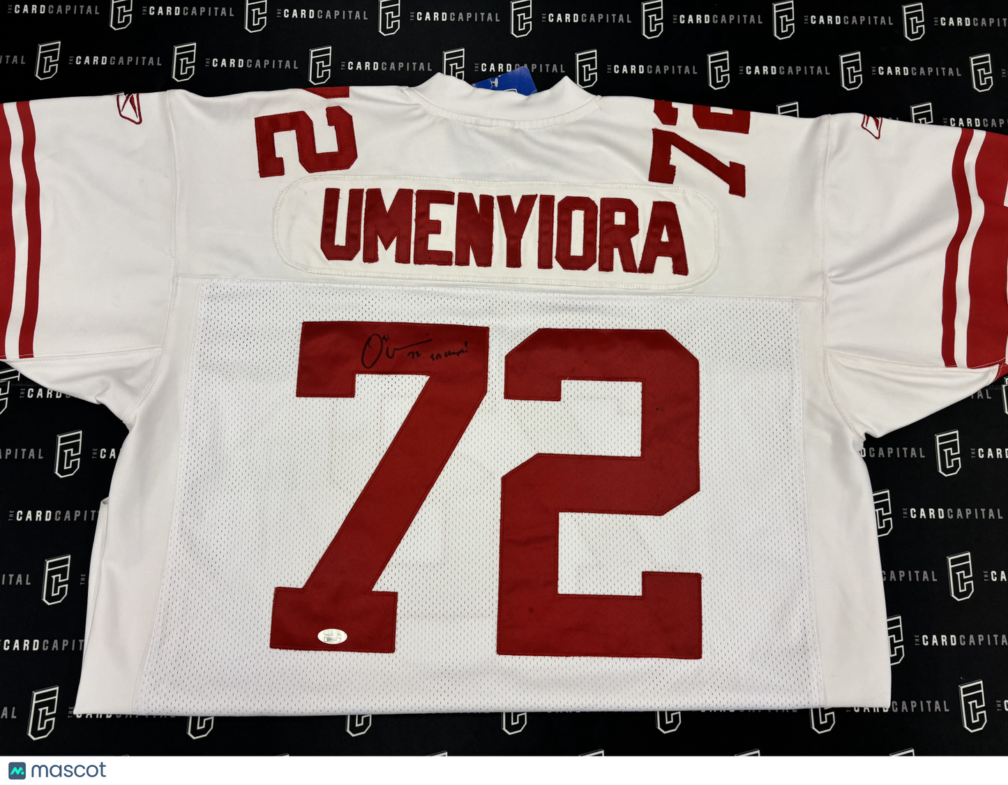 Osi Umenyiora Signed New York Giants Away Jersey JSA "SB Champs"