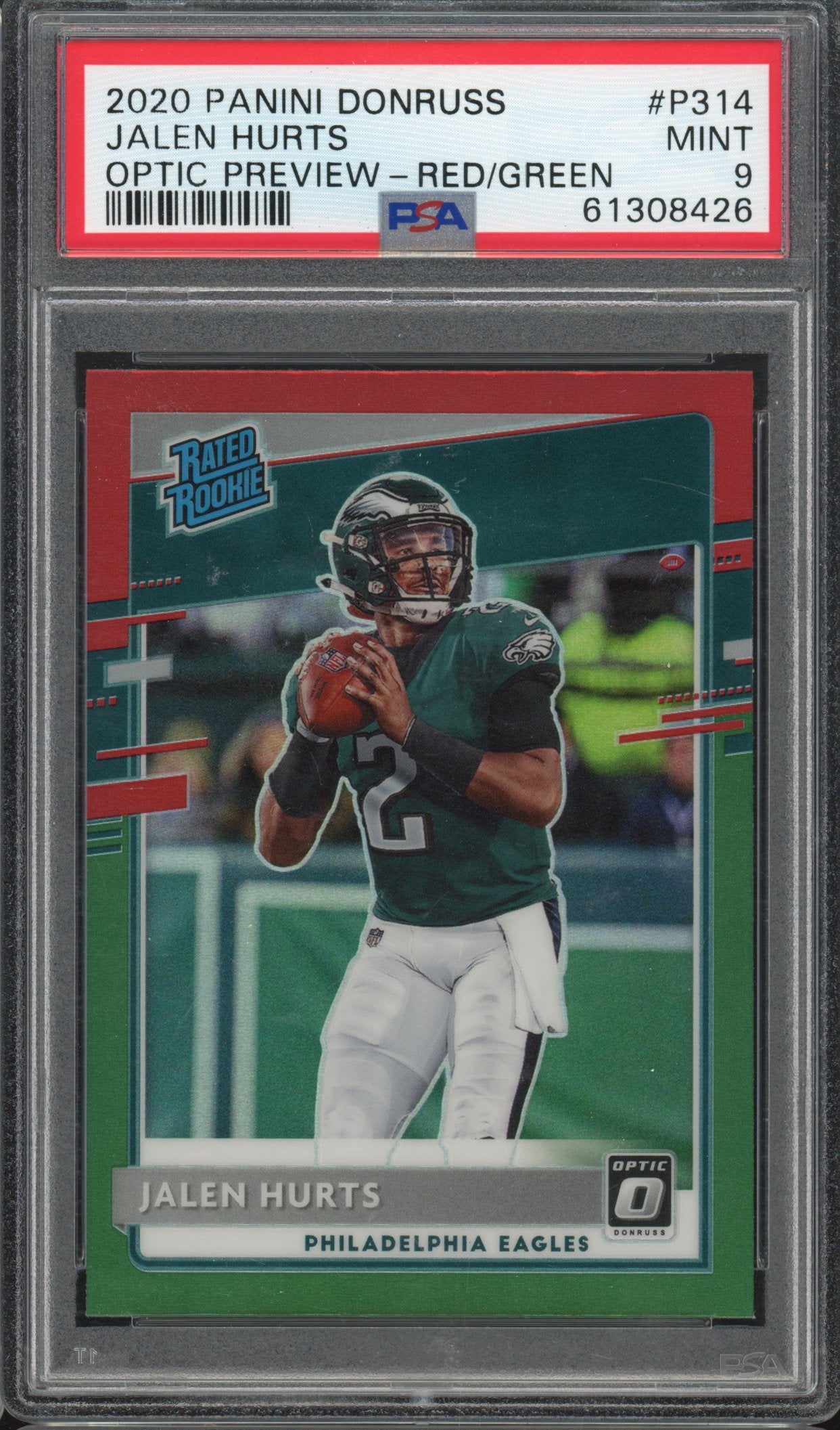 2020 Donruss Optic Preview Jalen Hurts Red Green Preview PSA 9 RC