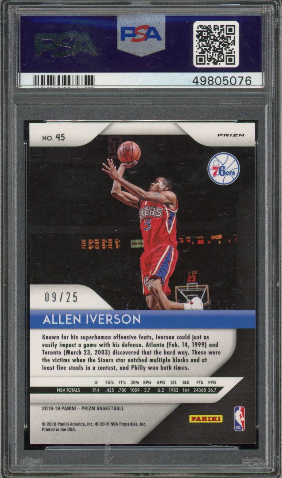 2018 Prizm Allen Iverson Green Pulsar /25 PSA 10