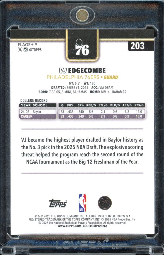 2025-26 Topps VJ Edgecombe Blackout Black Shimmer Rookie /99