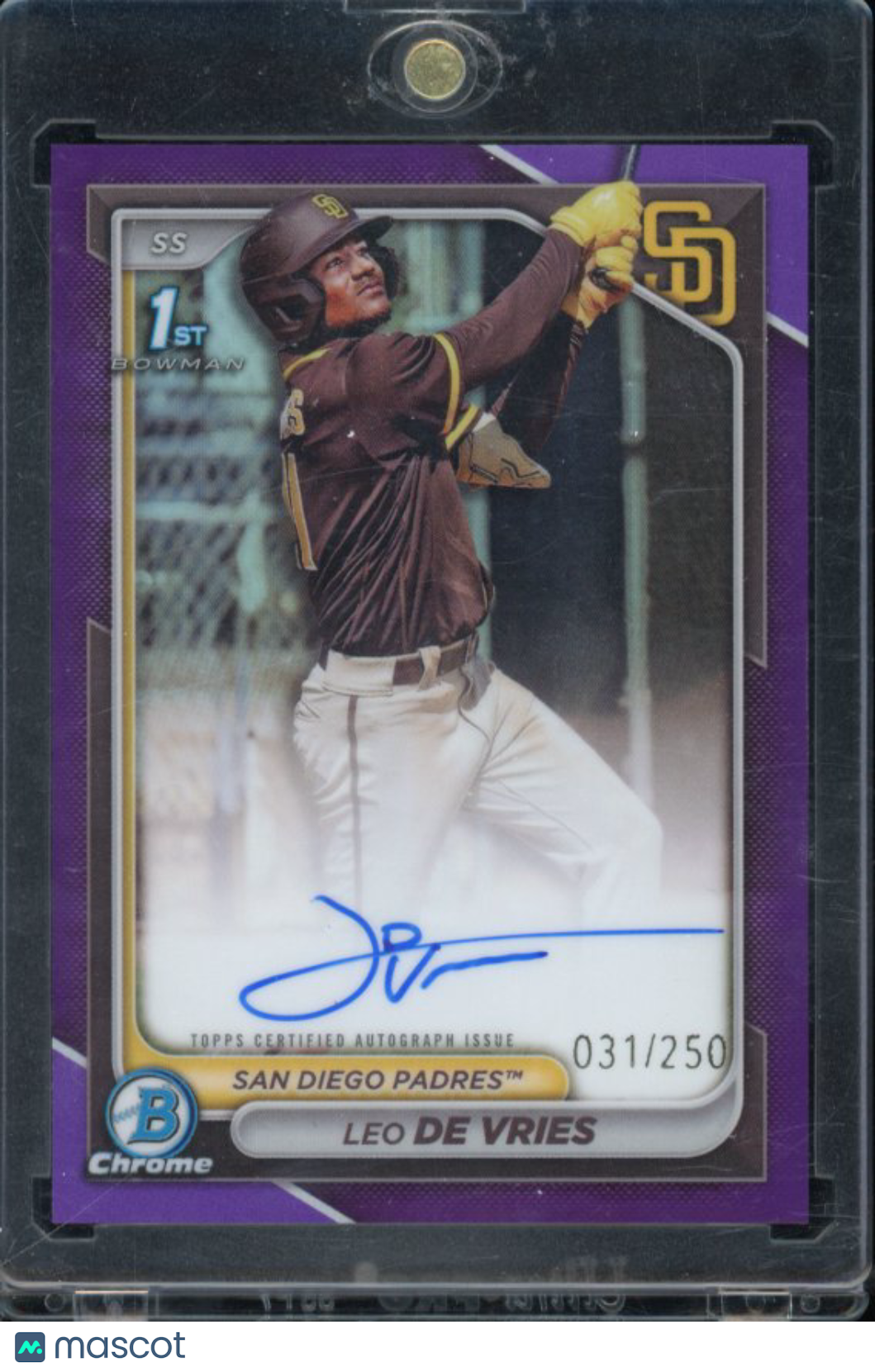 2024 Bowman Chrome Leo De Vries Purple Refractor /250 1st Auto