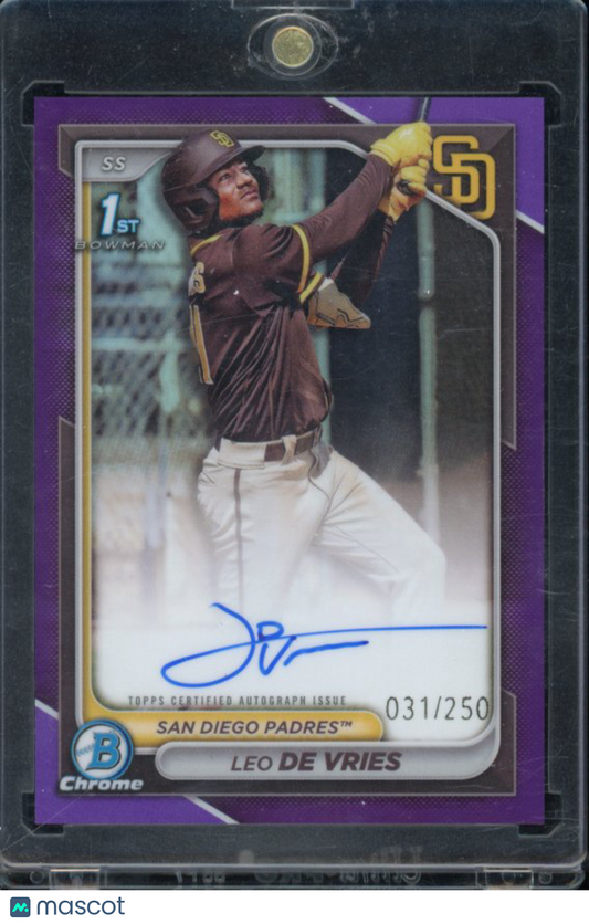 2024 Bowman Chrome Leo De Vries Purple Refractor /250 1st Auto