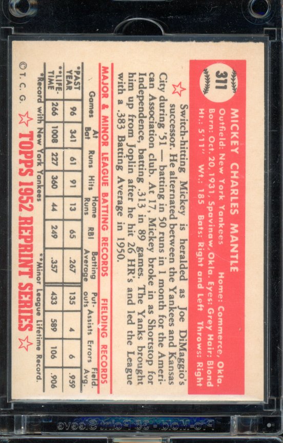 1983 Topps Mickey Mantle 1952 Reprint #311